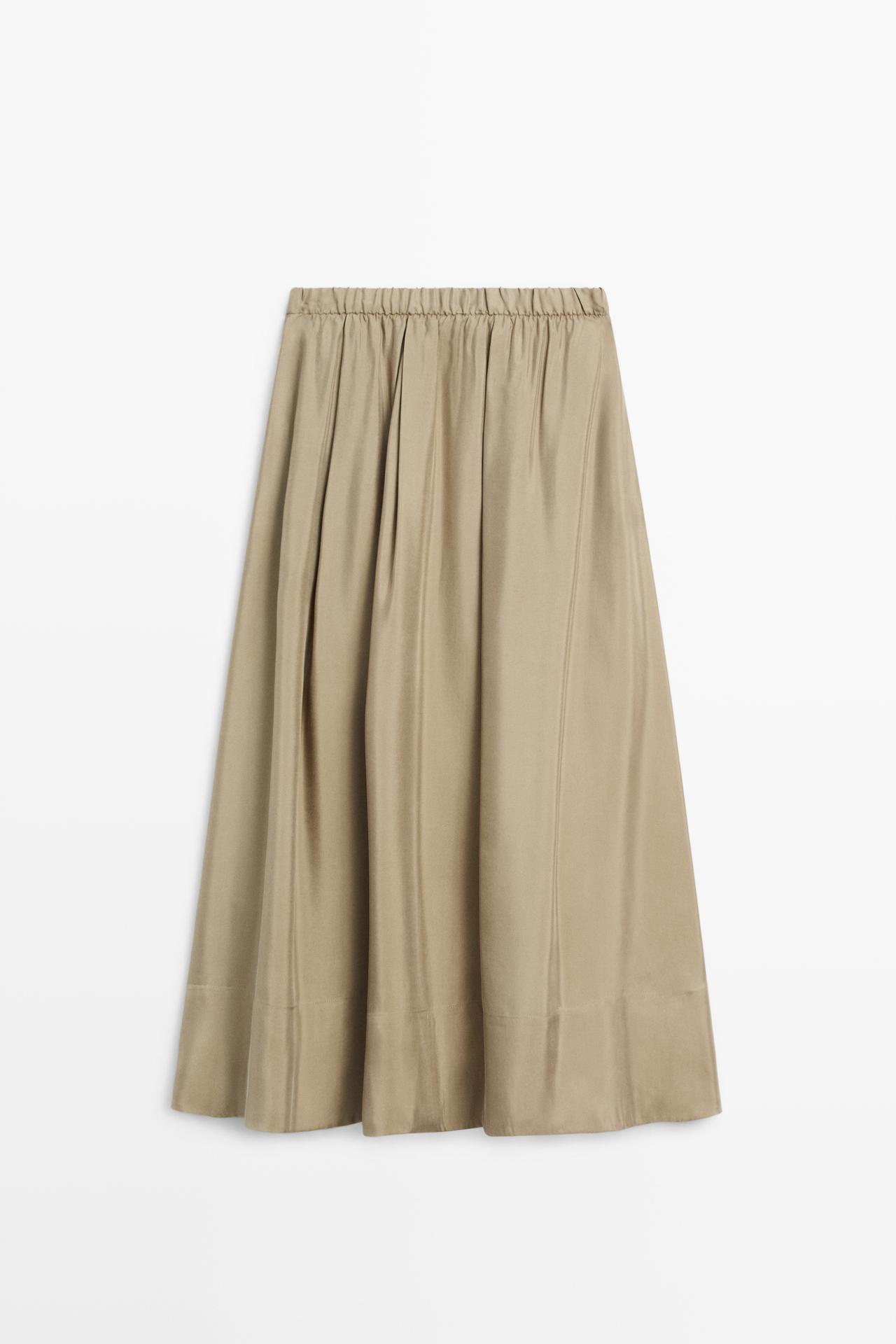 Flowing elastic waist midi skirt — SAND