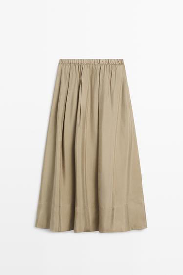 Flowing elastic waist midi skirt — SAND 6