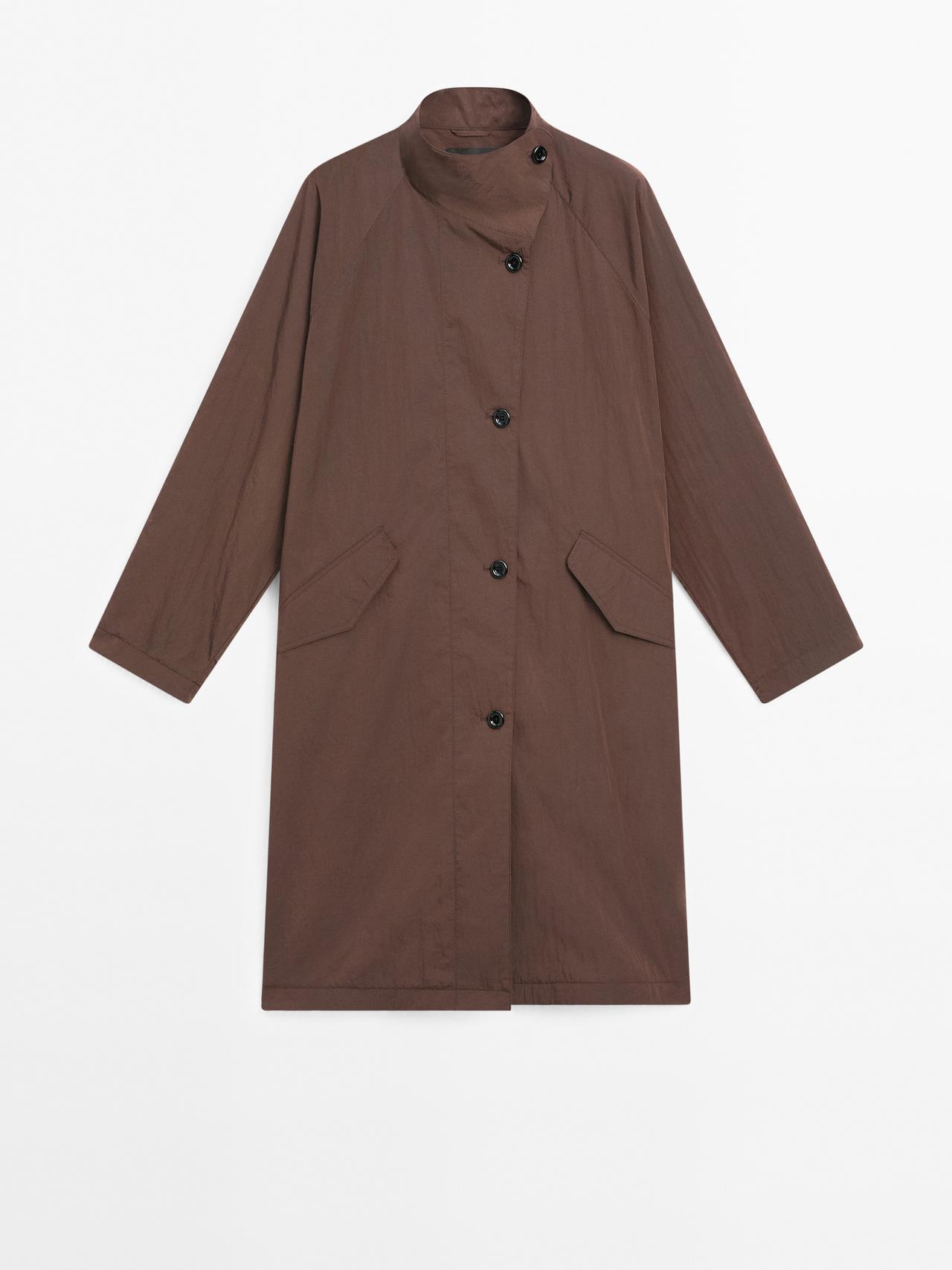 Massimo Dutti - Dame - Oversize, Loose Fit Trenchcoat I Vandafvisende Stof - Bordeaux - M