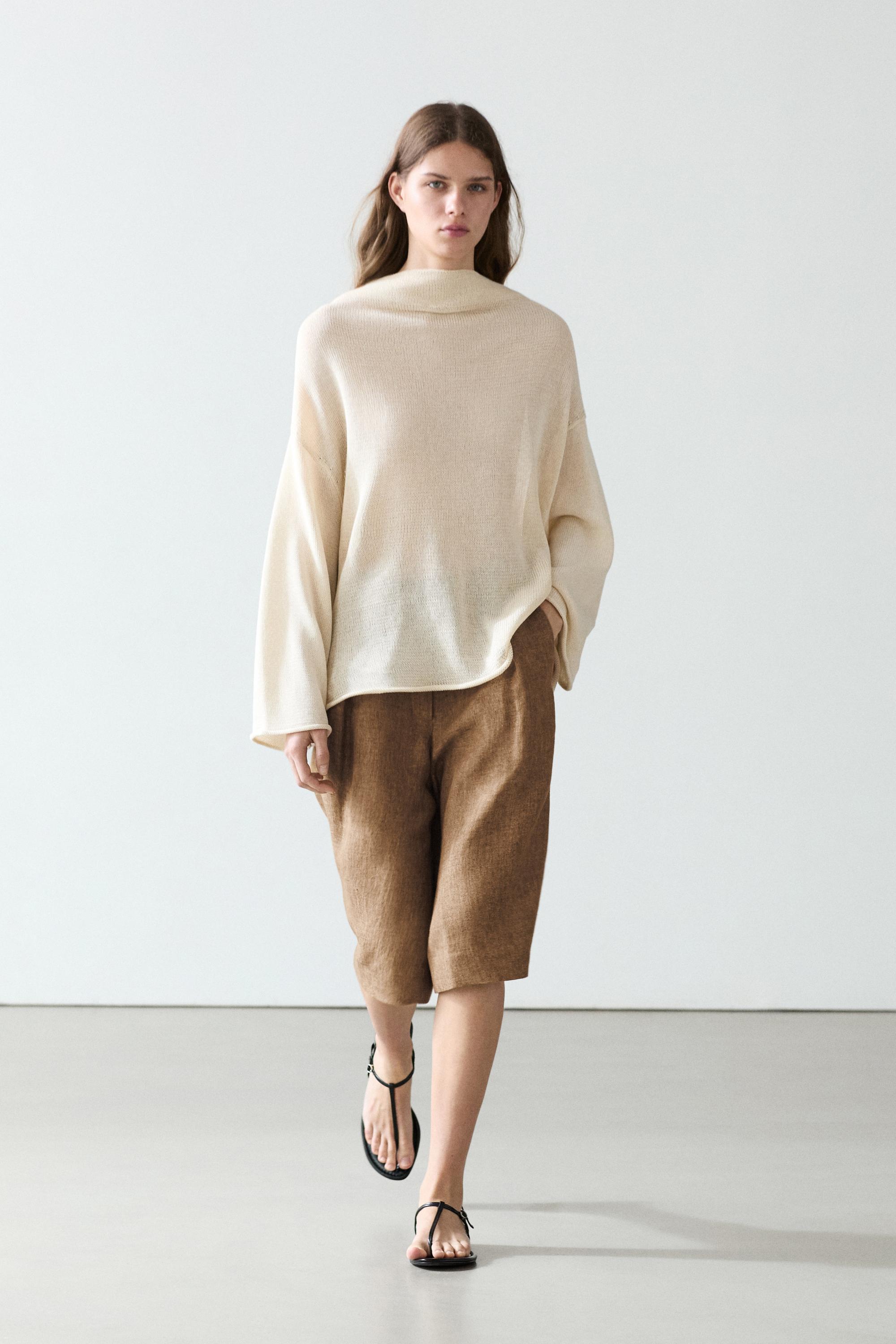 Melange linen suit Bermuda shorts — CAMEL