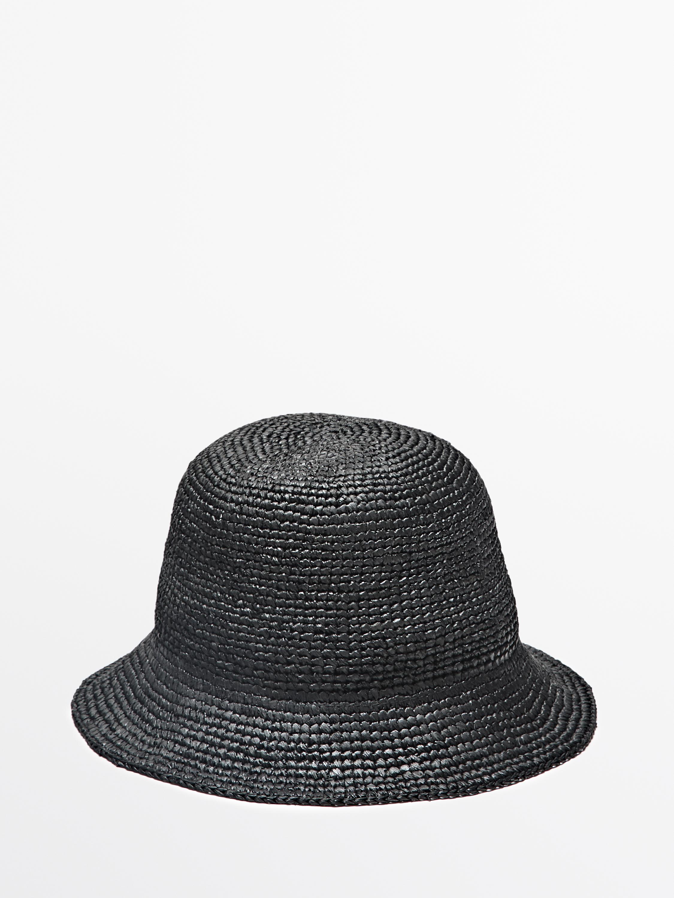 Raffia bucket hat — BLACK