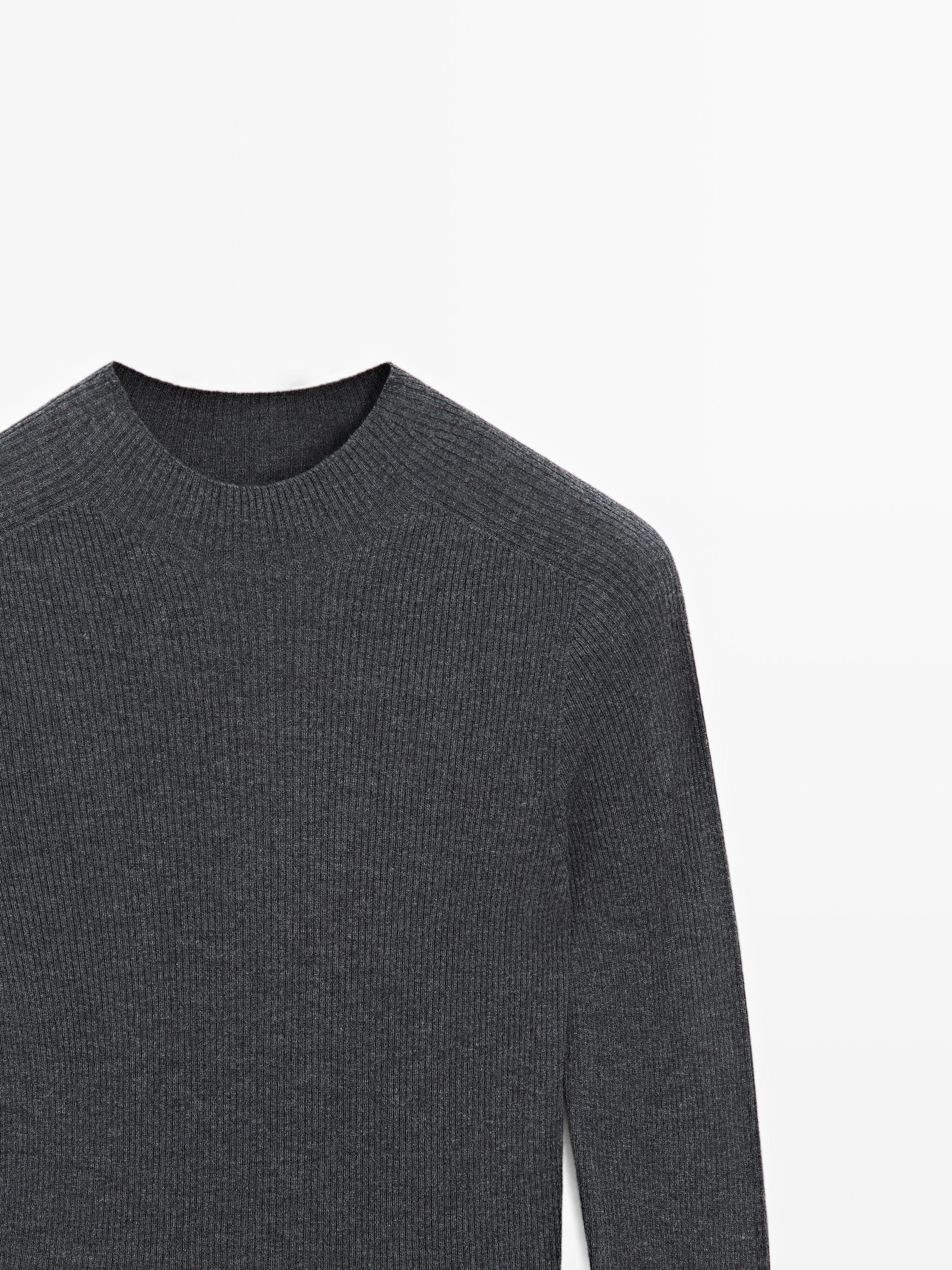 Ribbed knit mock turtleneck sweater — ANTHRACITE GREY