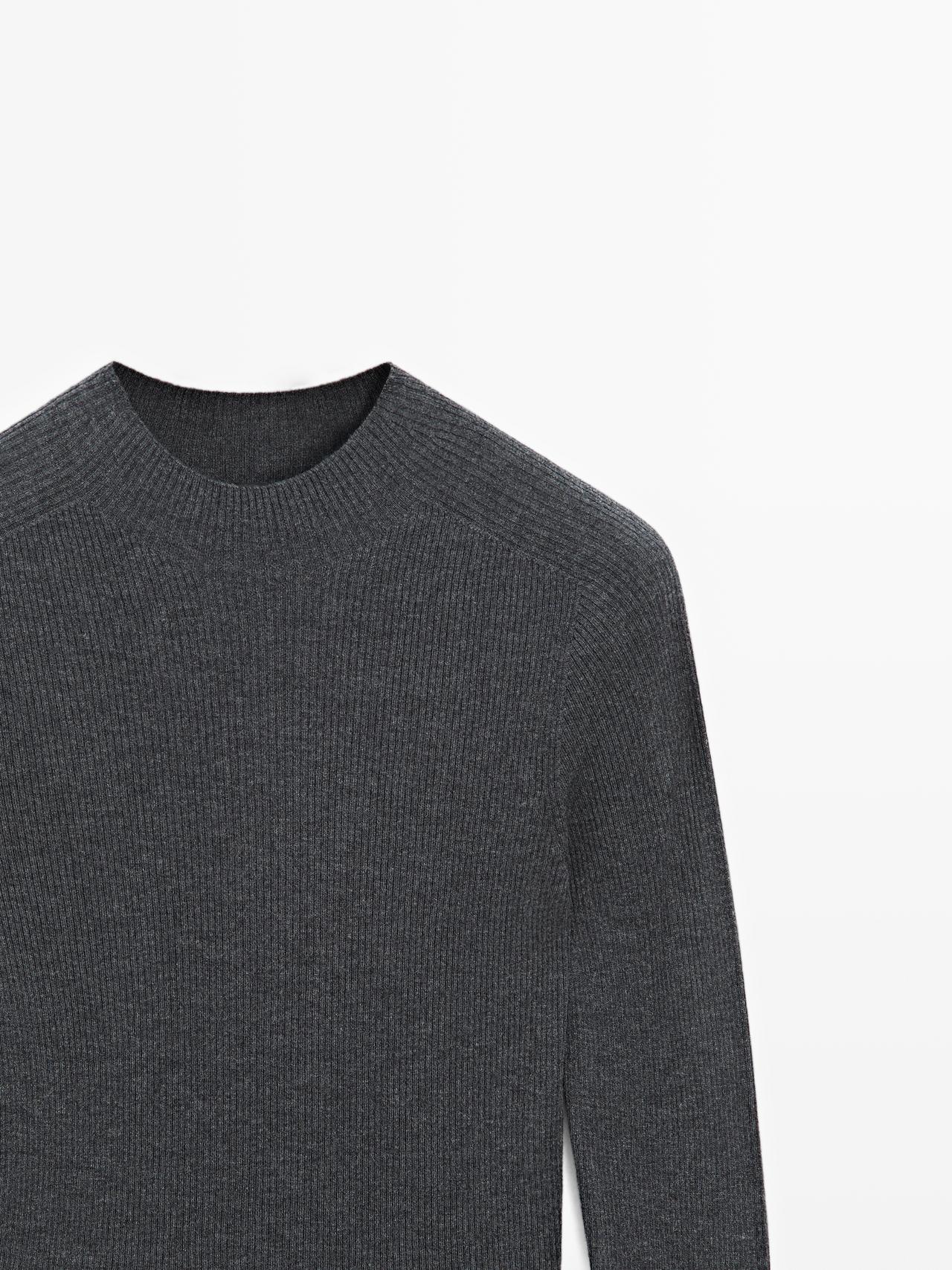 Mock turtleneck ribbed knit sweater — ANTHRACITE GREY