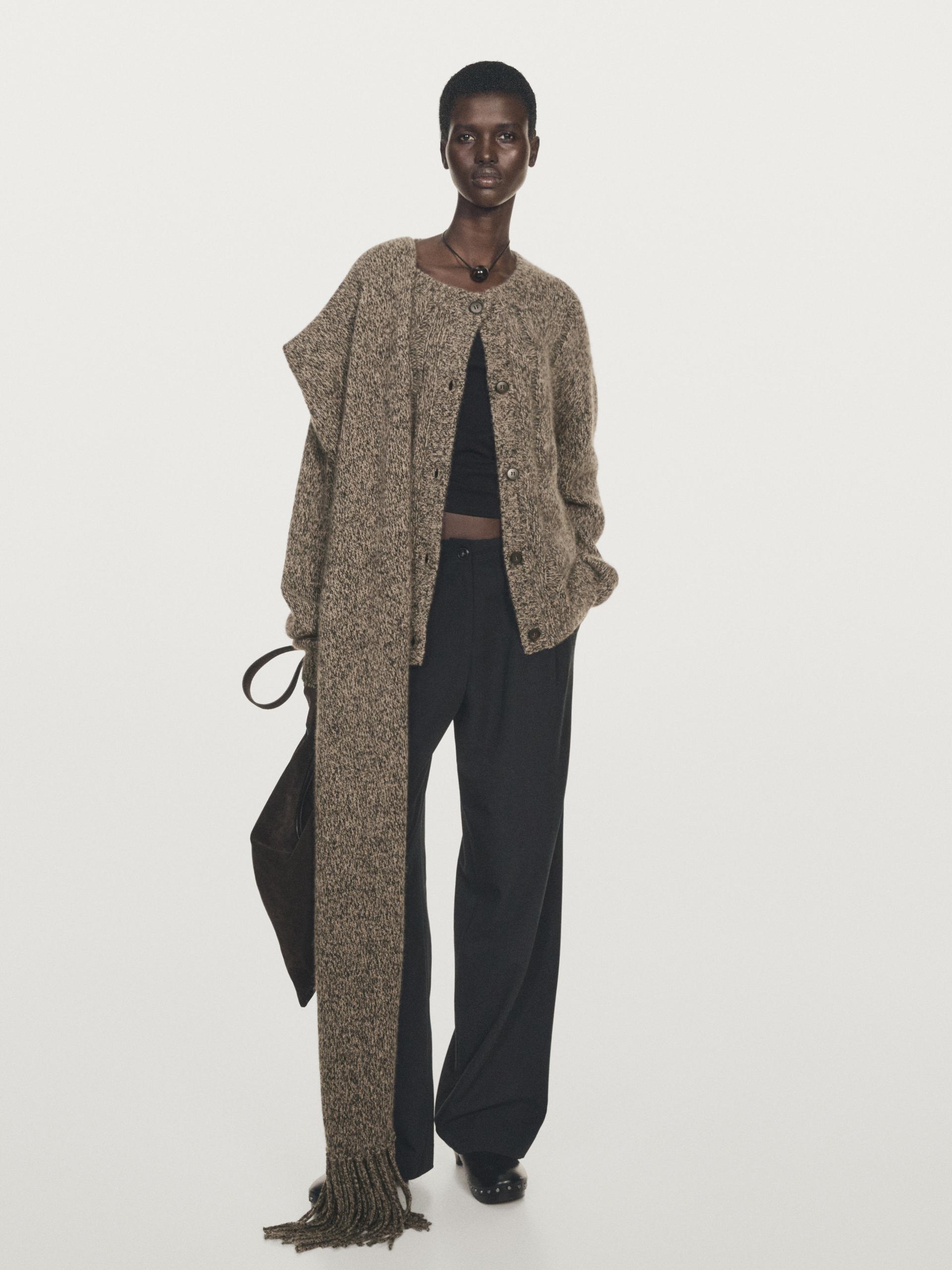 Cardigan De Malha Mouliné Caxemira - Vison - M - Massimo Dutti - Mulher