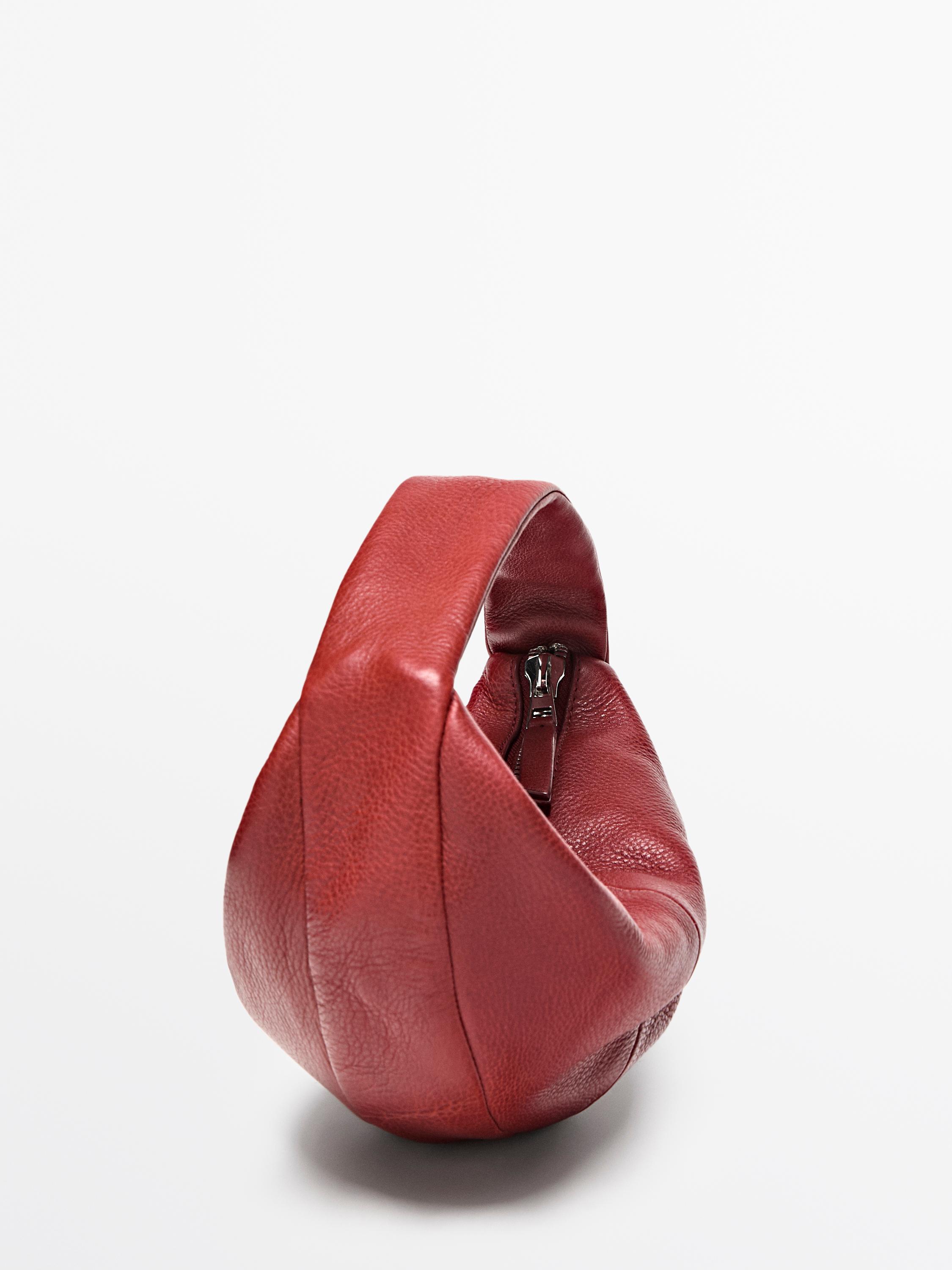 Mini nappa leather half-moon bag — RED