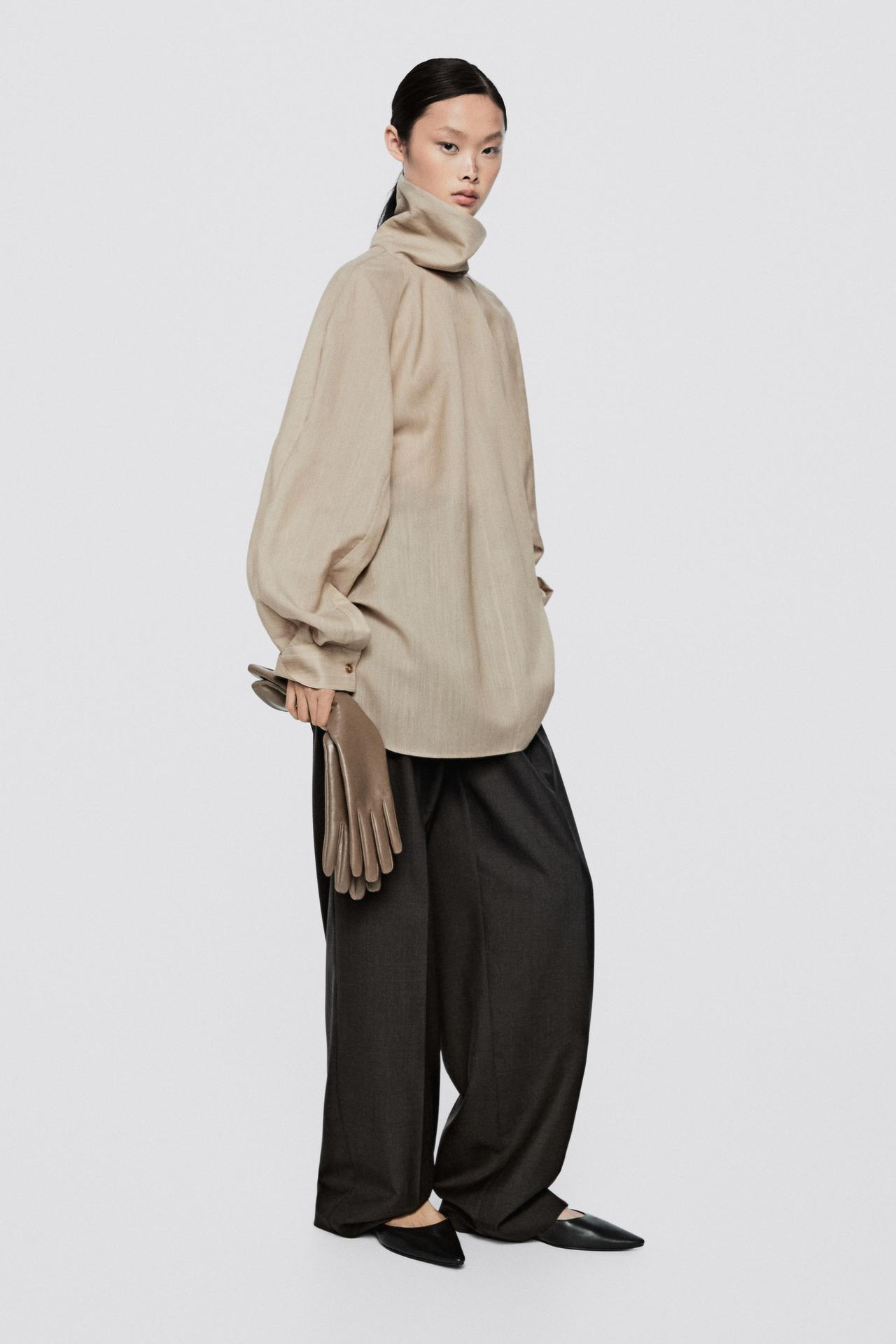 Voluminous wool-silk blend blouse - LIMITED EDITION — BLUSH-BEIGE