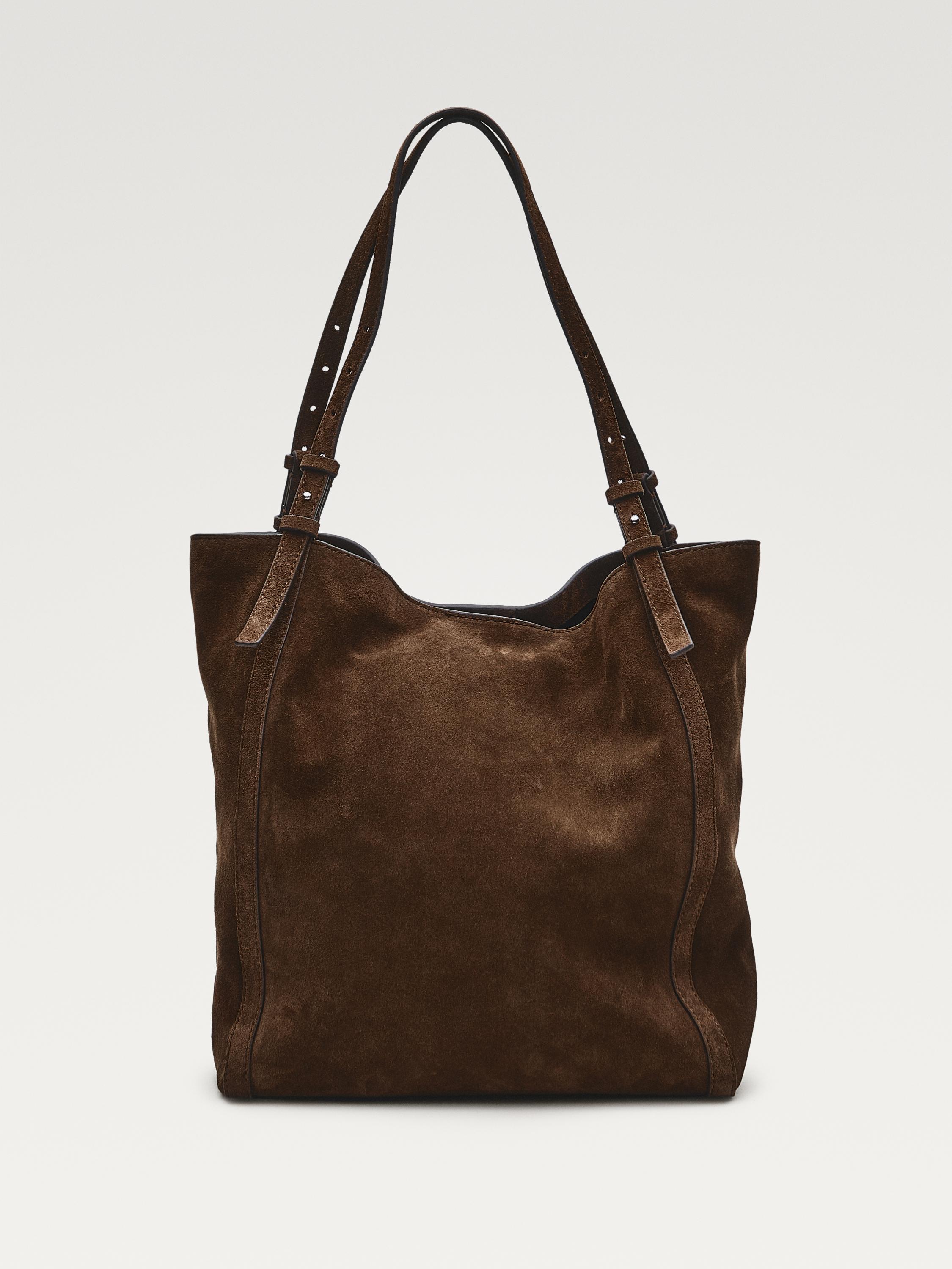 Split suede leather tote bag — MINK