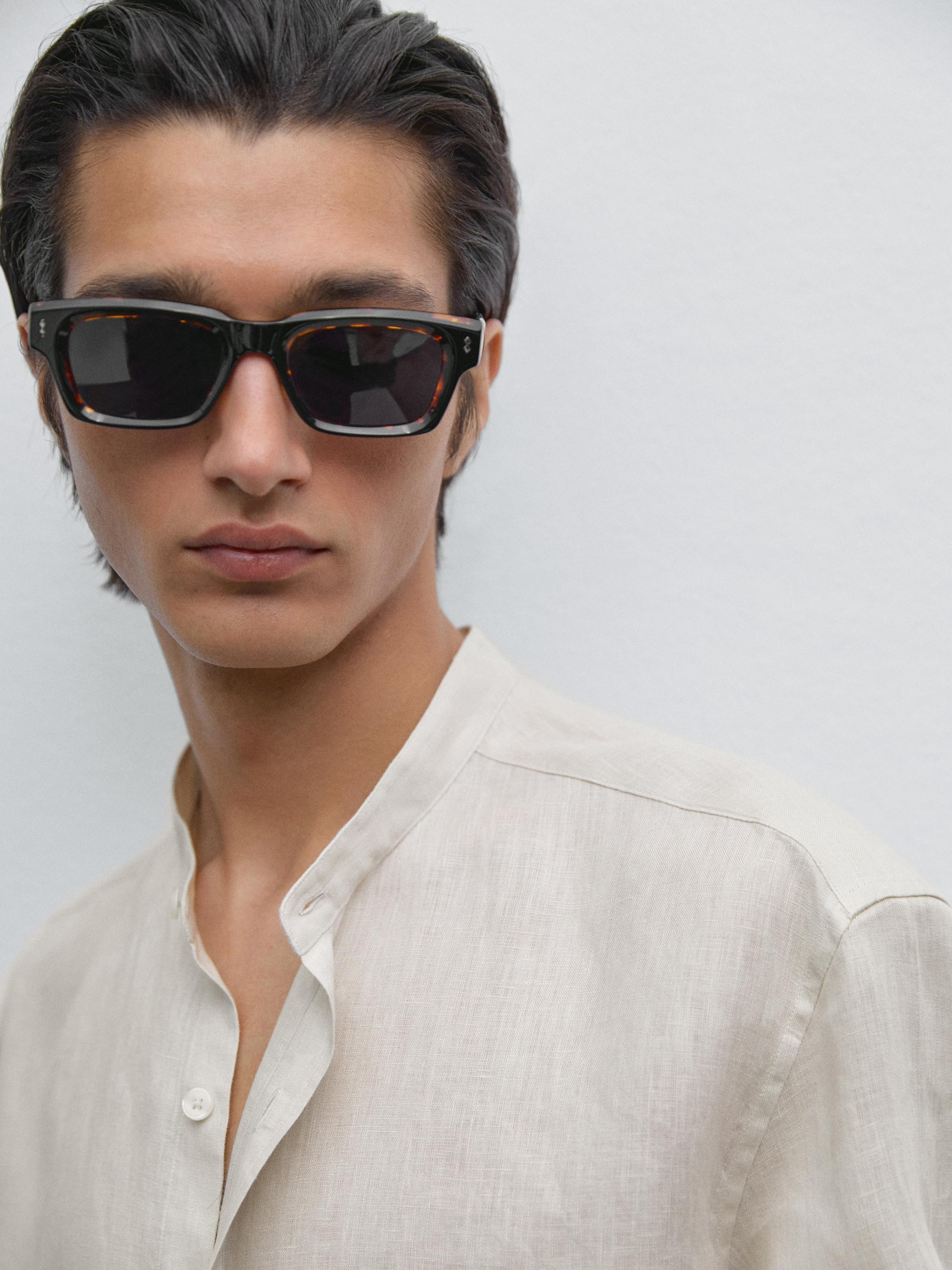 100% linen regular fit stand-up collar shirt