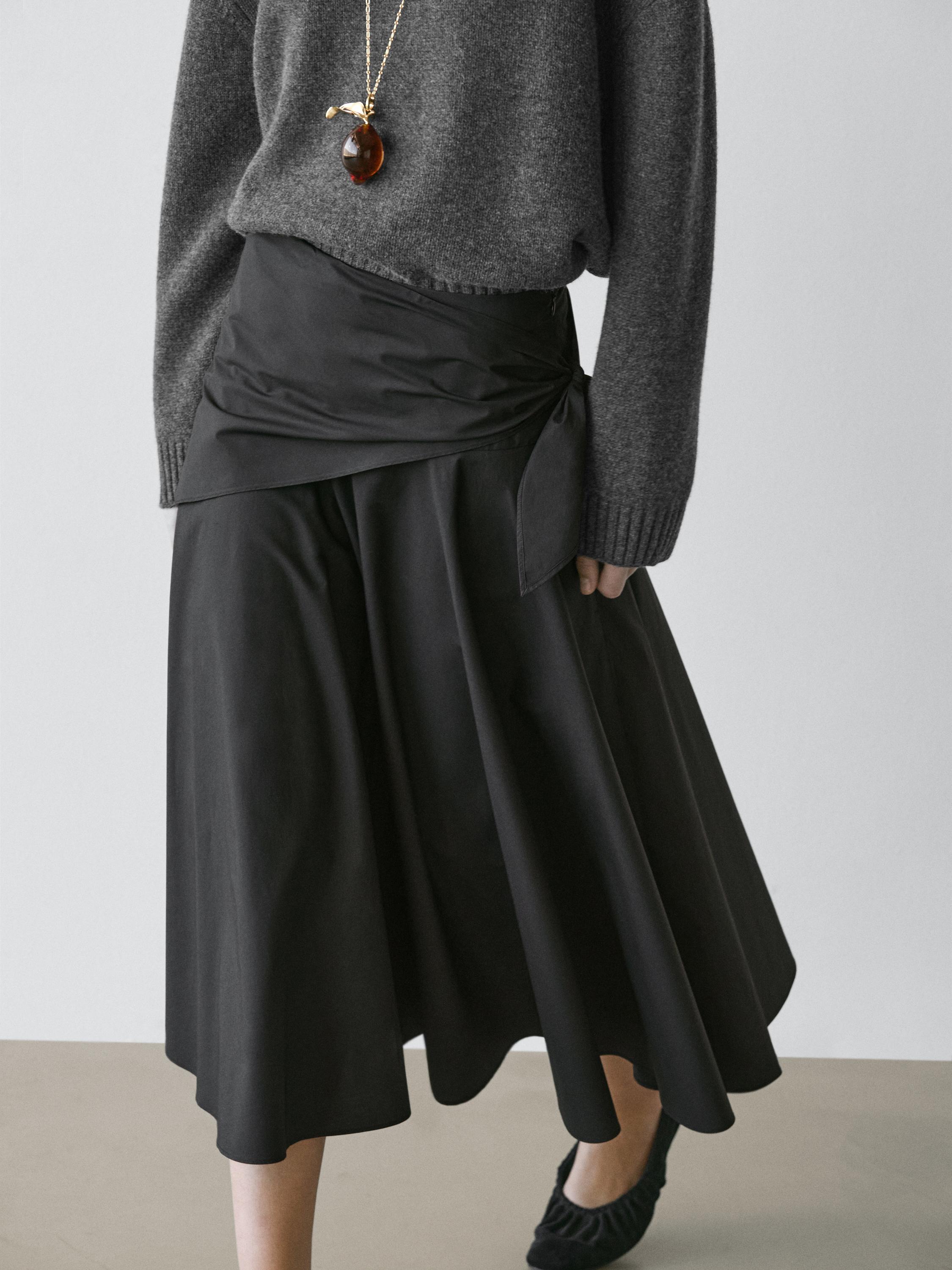Midi skirt with scarf detail — BLACK