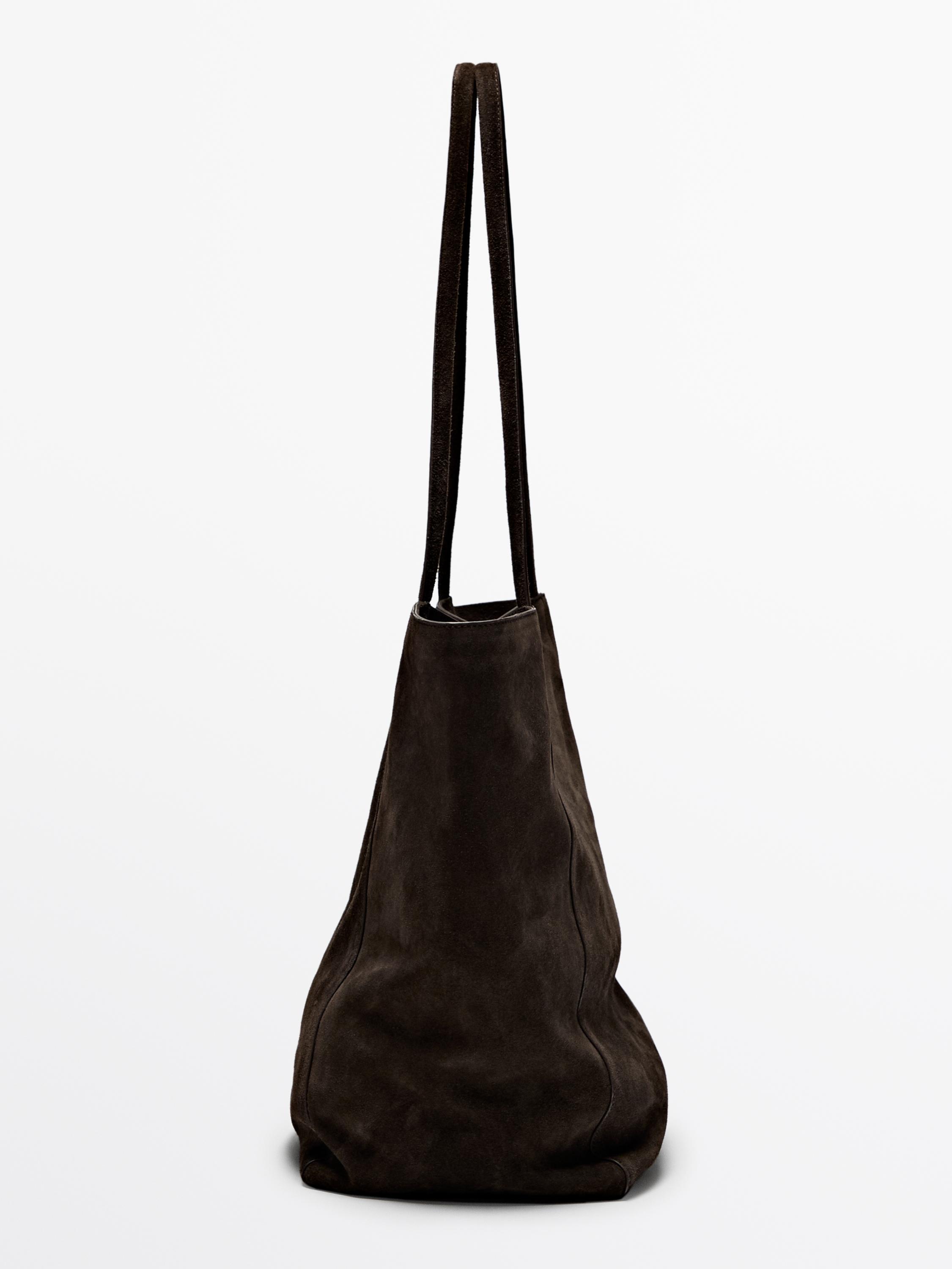 Split suede leather bucket bag