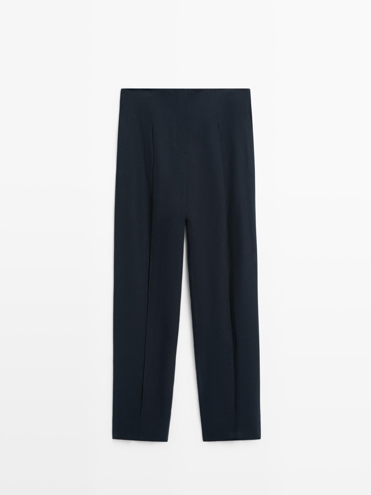 Massimo Dutti - Dames - Linnen Kostuumpantalon - Marineblauw - 34