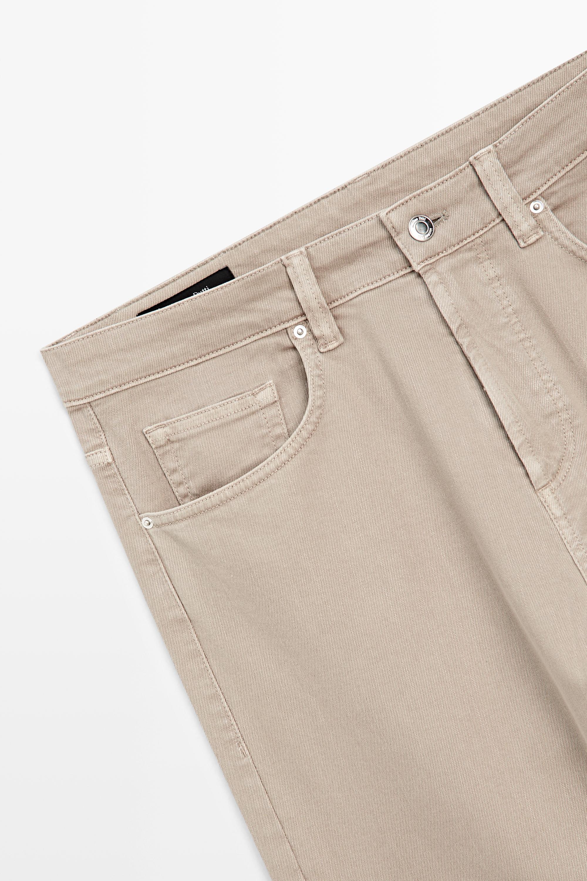 Lightweight tapered fit denim-effect trousers — MINK