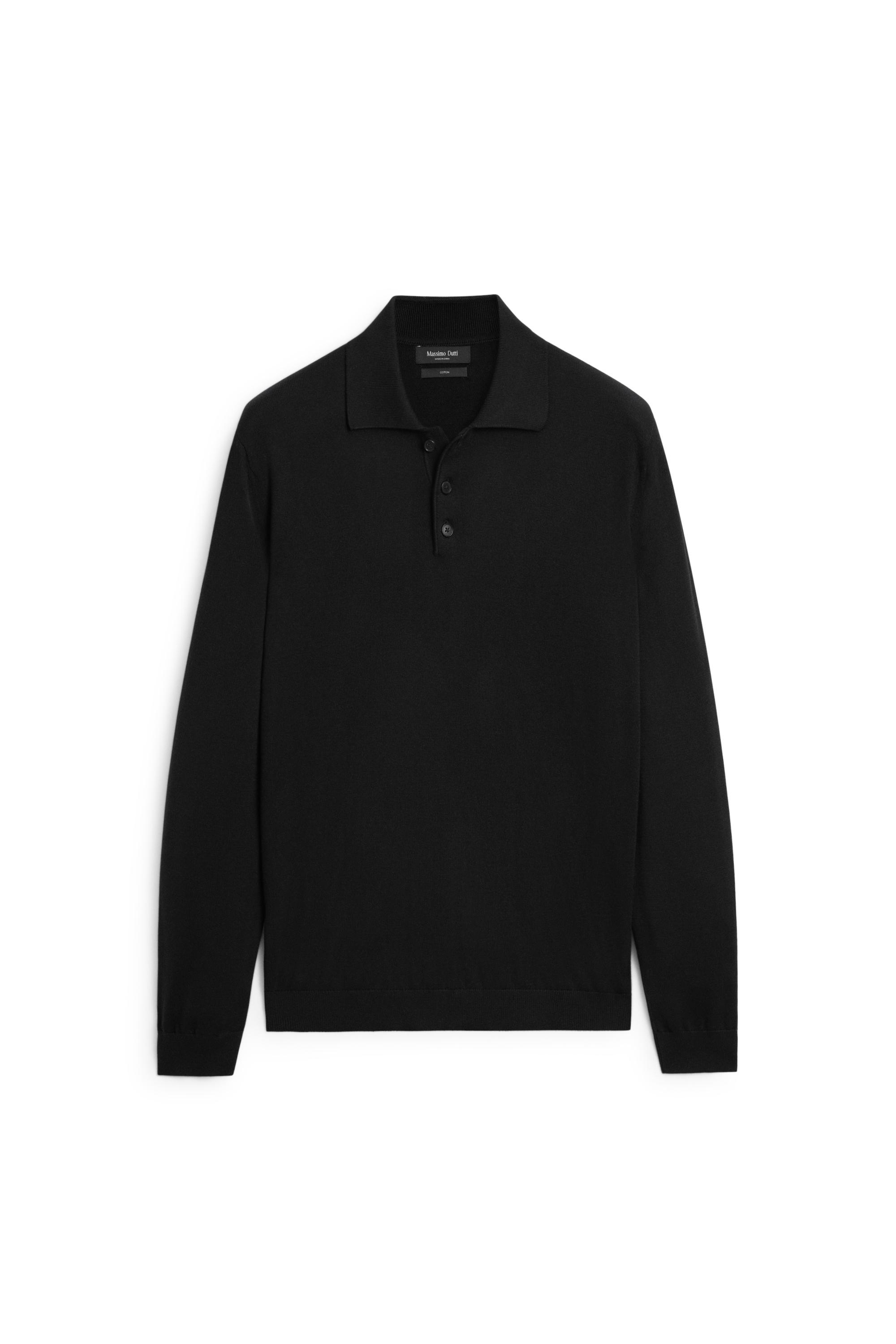 100% cotton knit polo sweater — BLACK