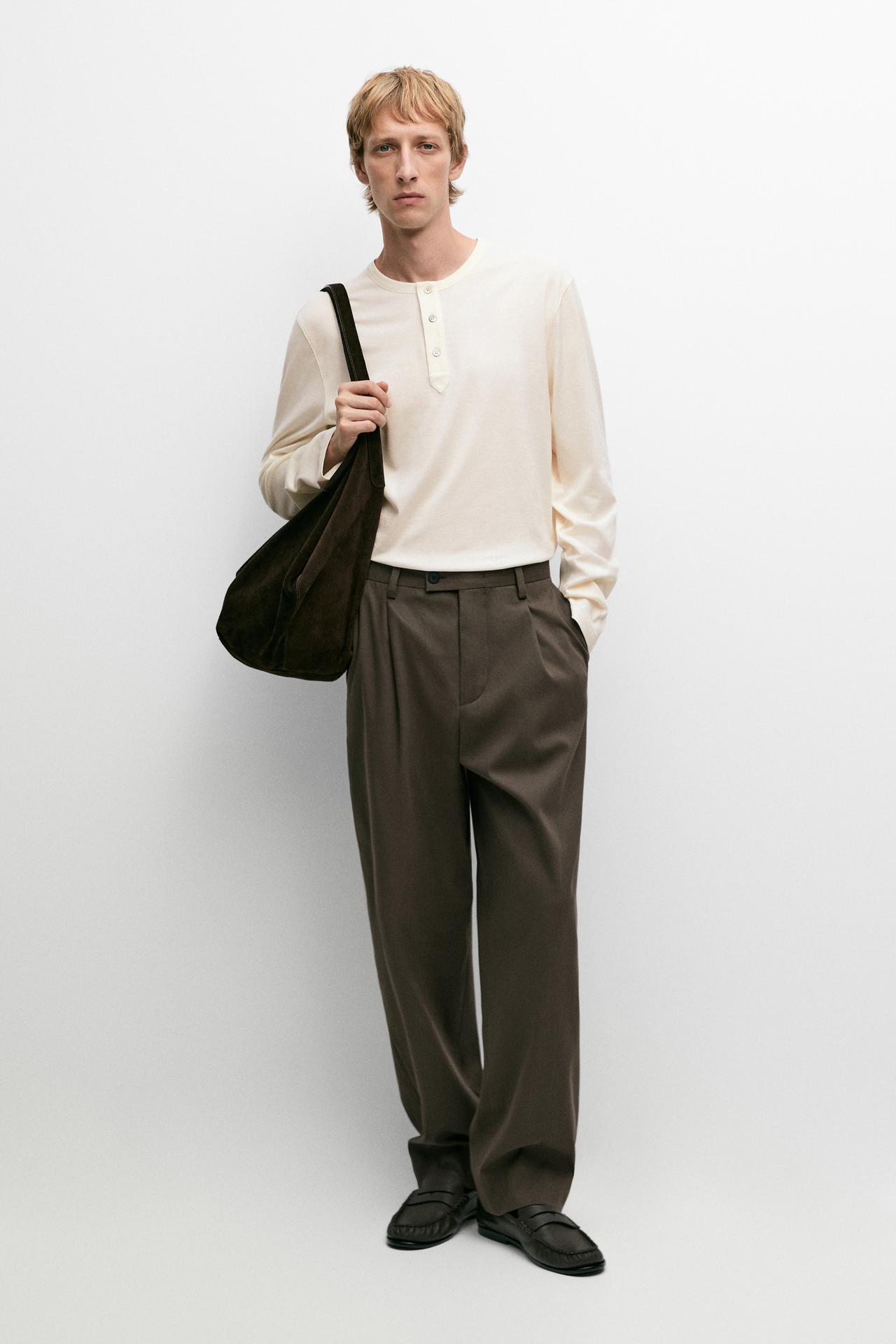 Wide-leg darted pants — BROWN