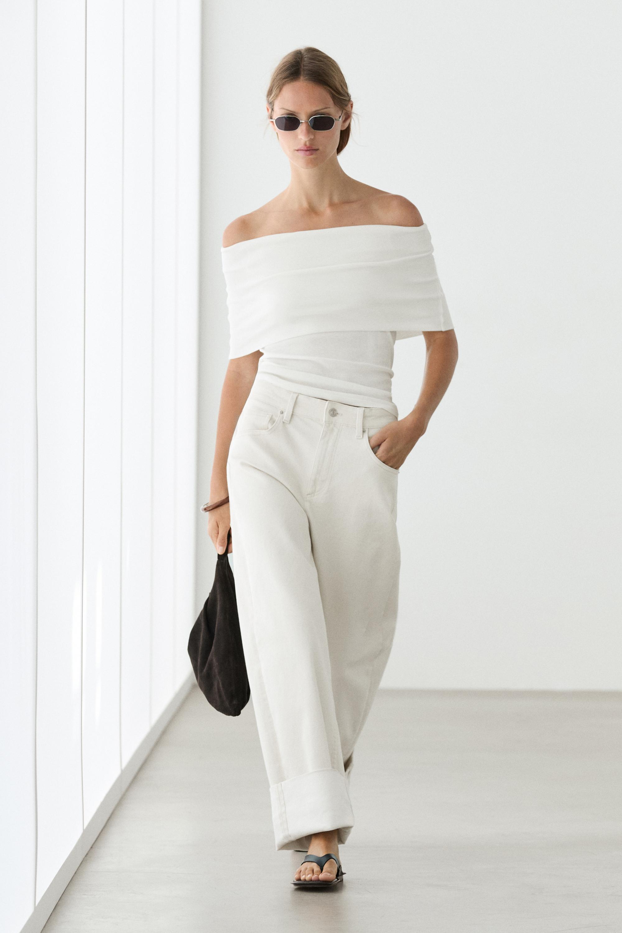 Cotton off-the-shoulder top — Off white