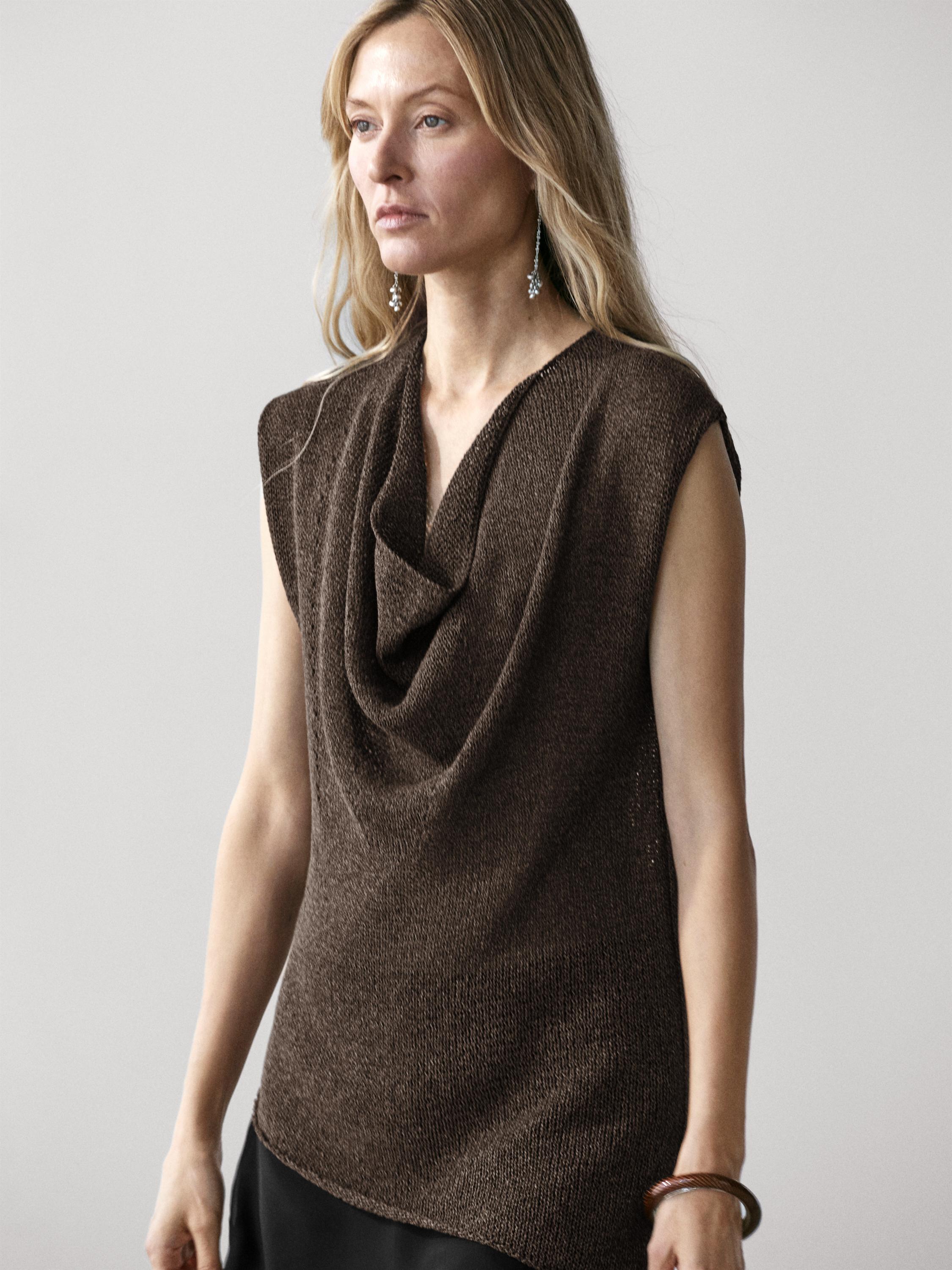 Asymmetric cowl neck top — Chocolate