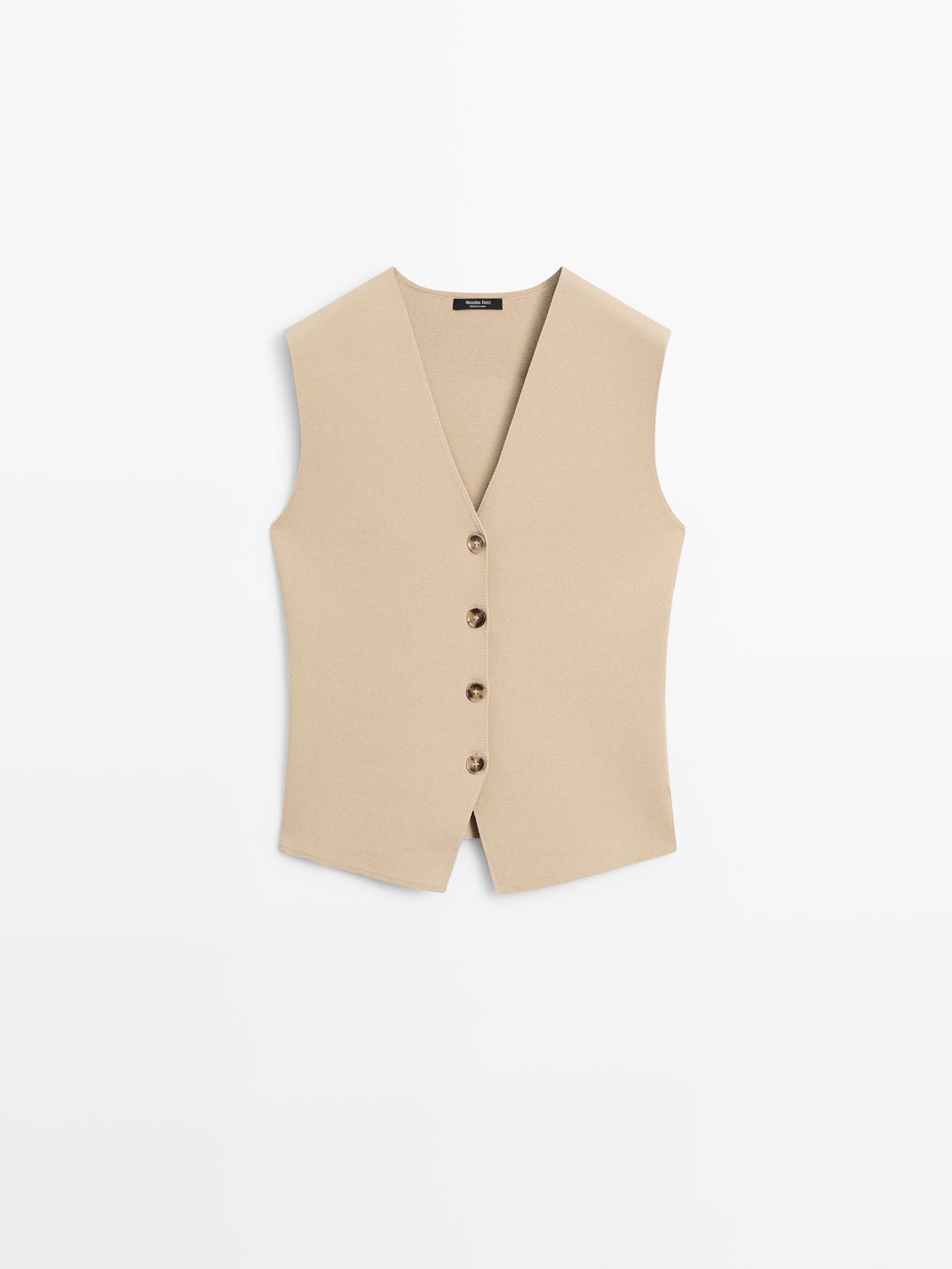 Knit waistcoat with button details — BEIGE