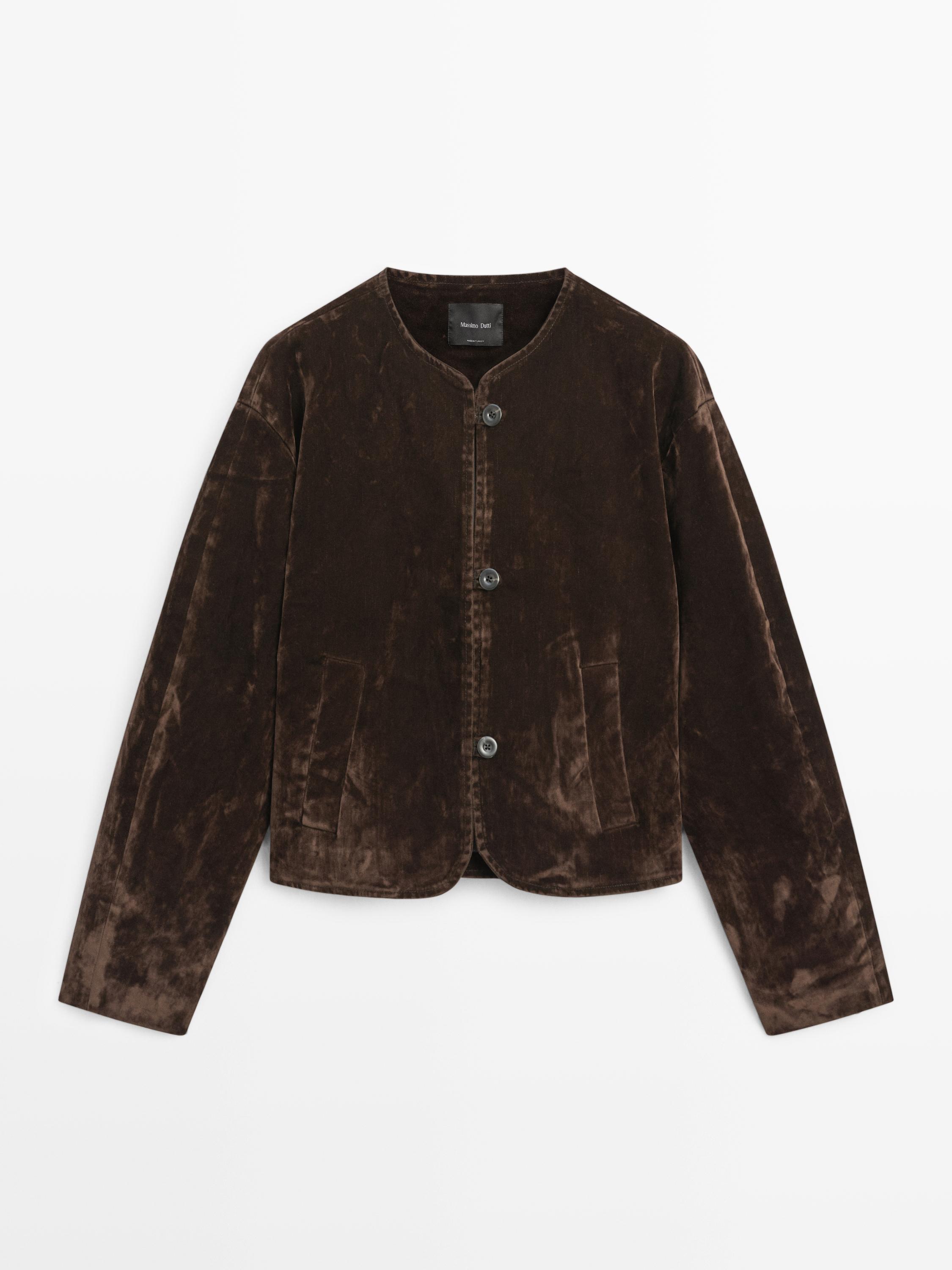 Jaqueta denim curta acabat flock