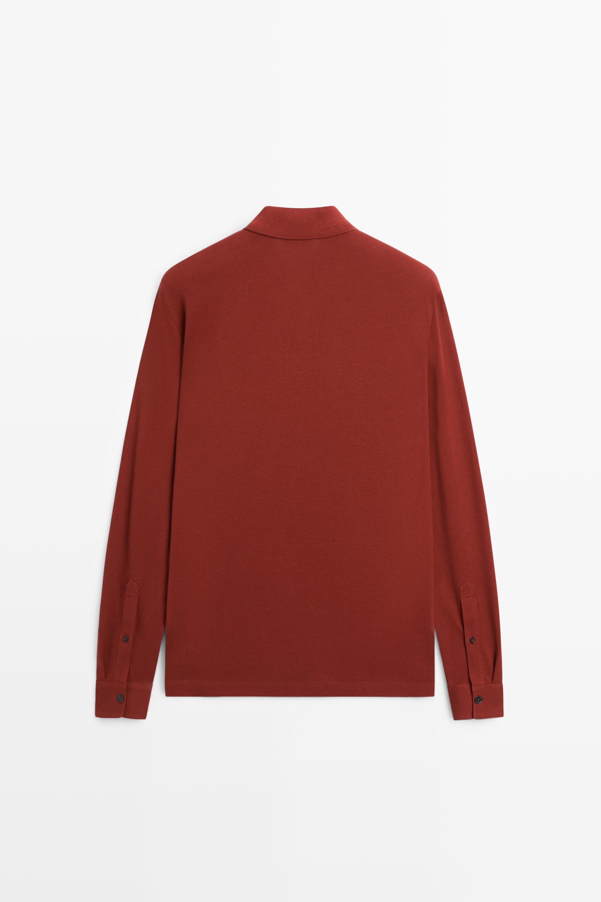 100% cotton micro-textured knit polo shirt — ORANGE