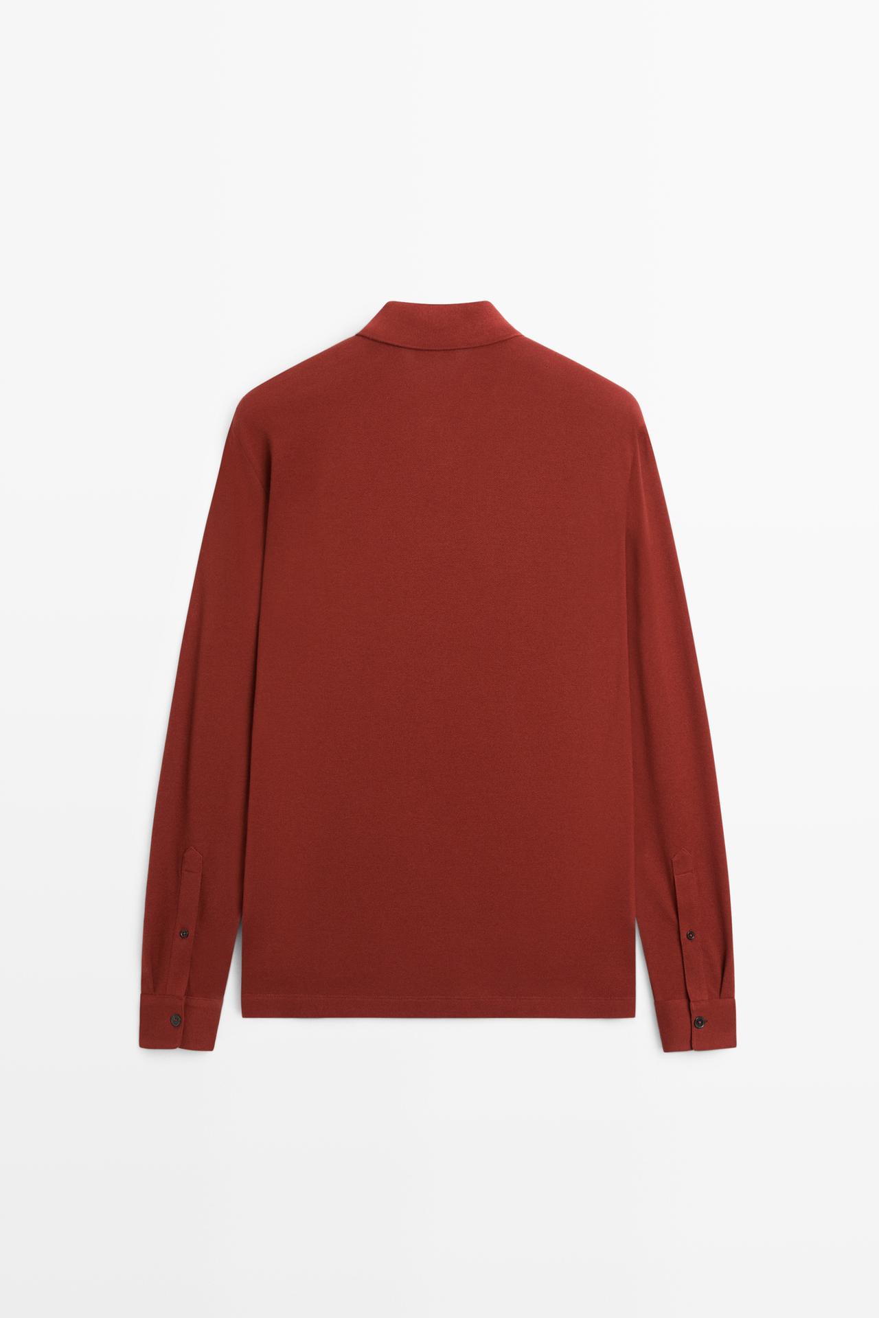 100% cotton micro-textured knit polo shirt — ORANGE