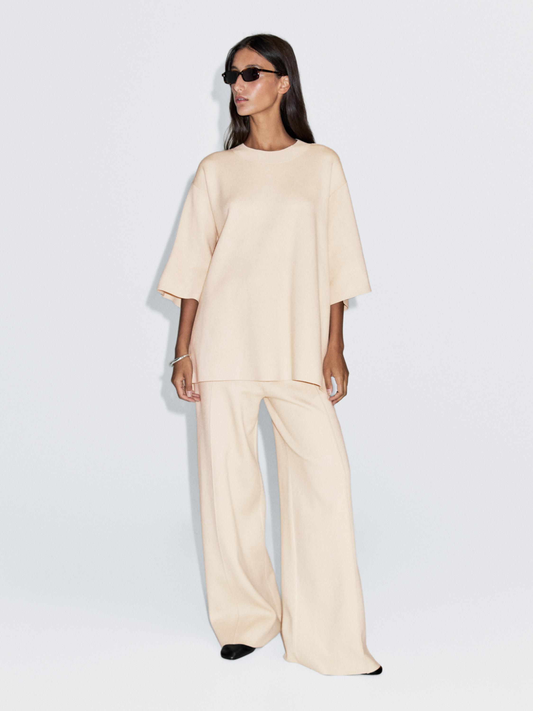 Wide-leg knit trousers with seam detail