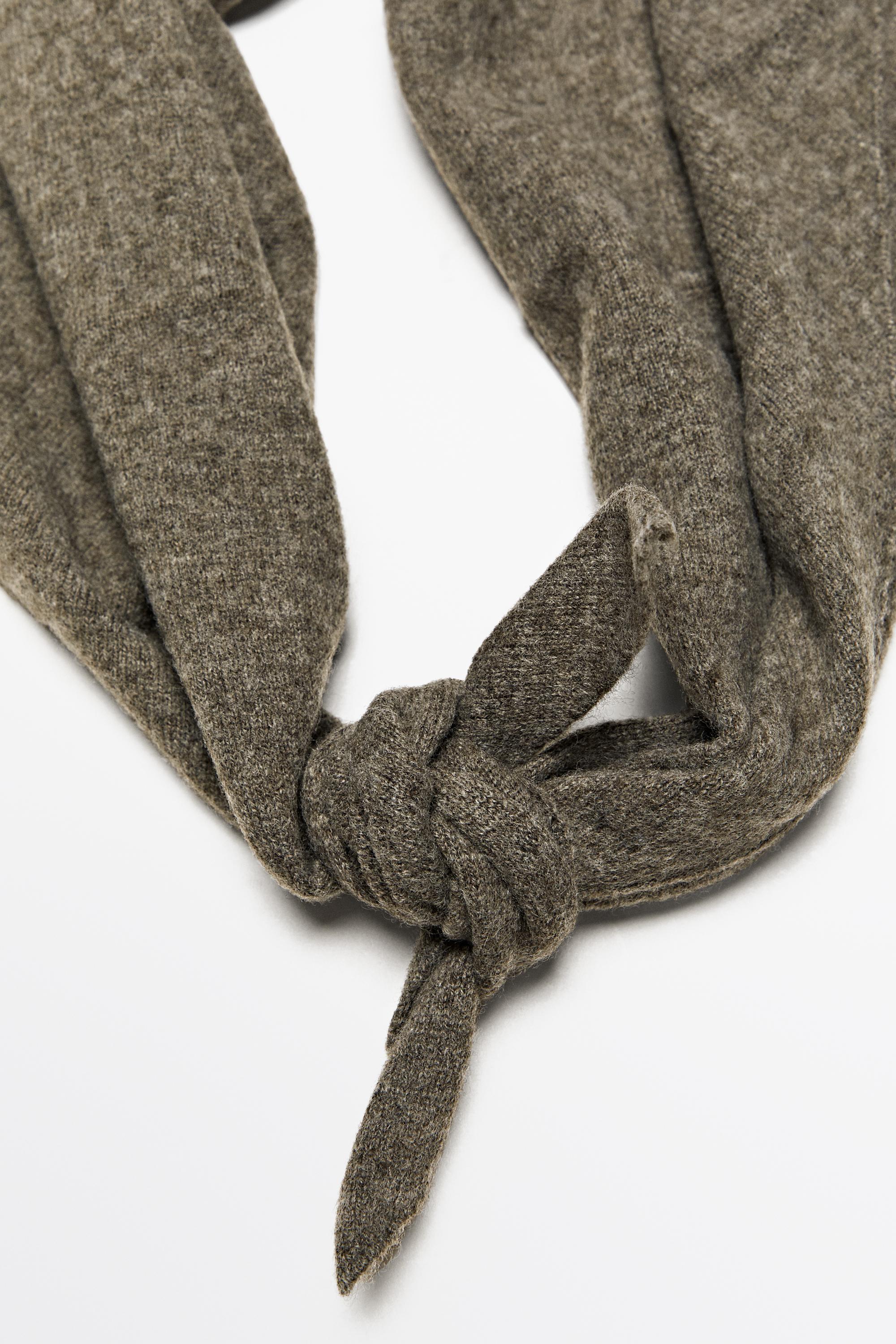 Medium wool cashmere blend knit bandana — DARK KHAKI