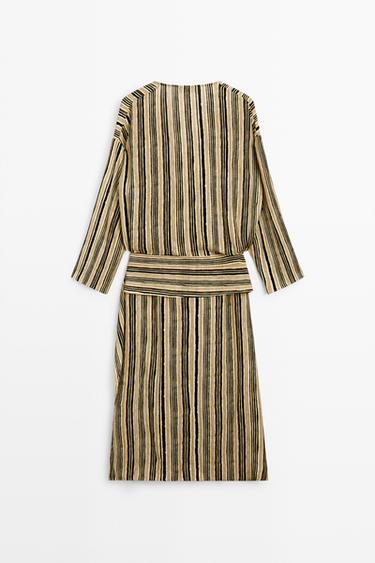 Striped midi dress with corset belt — Mustard 6