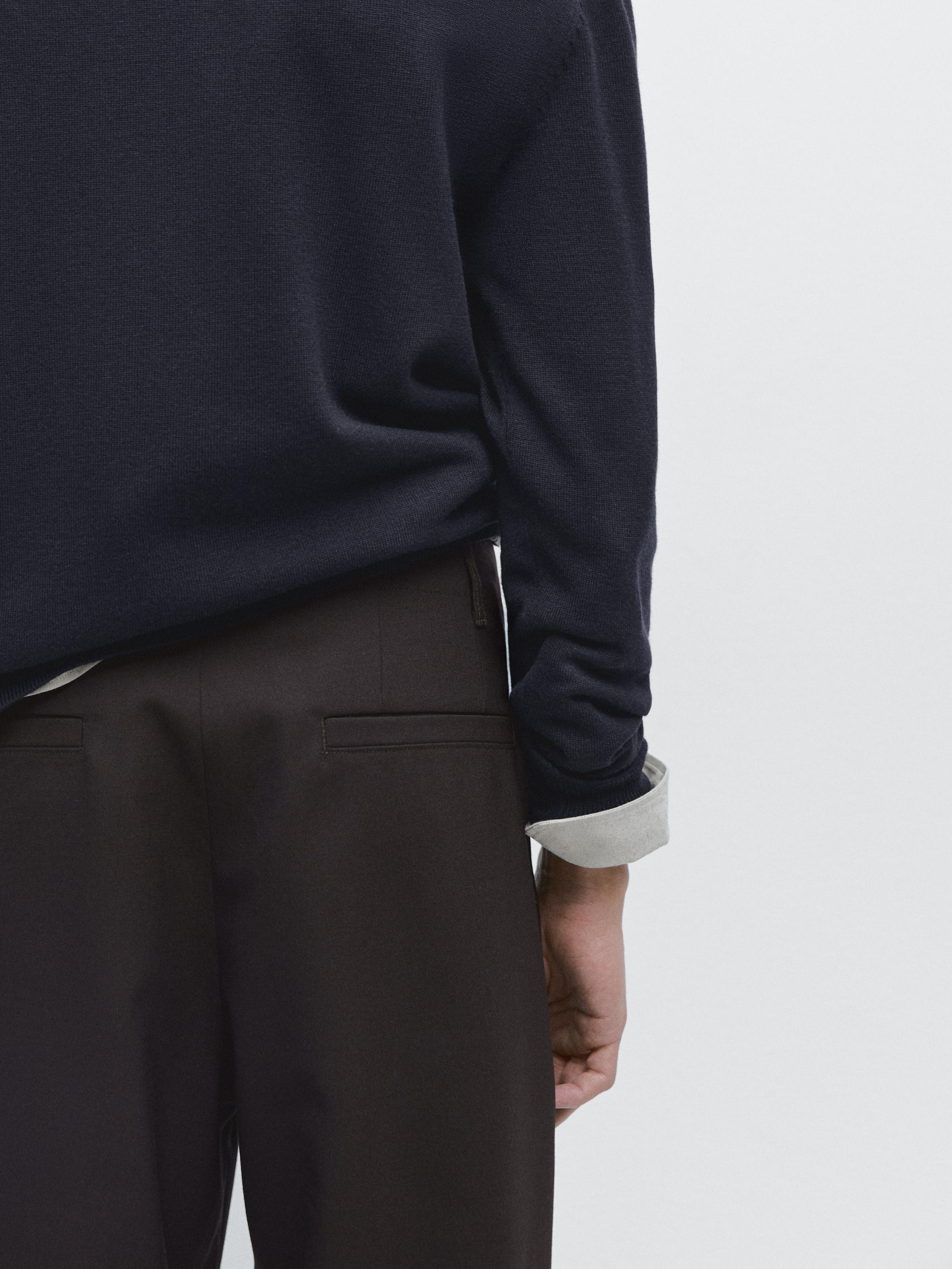 Cool wool textured trousers — BROWN