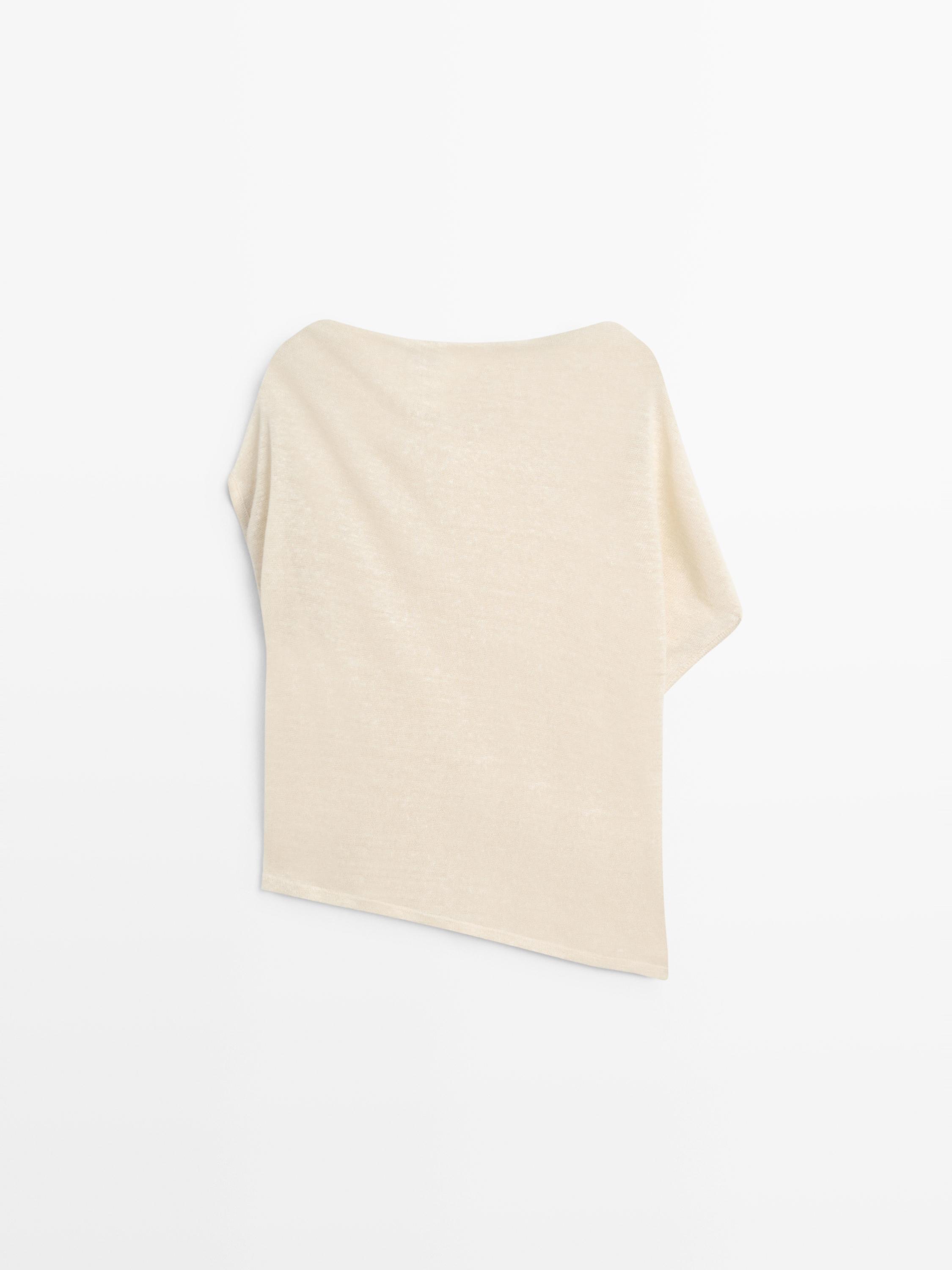 Linen blend asymmetric cropped cape — CREAM (alternate view)