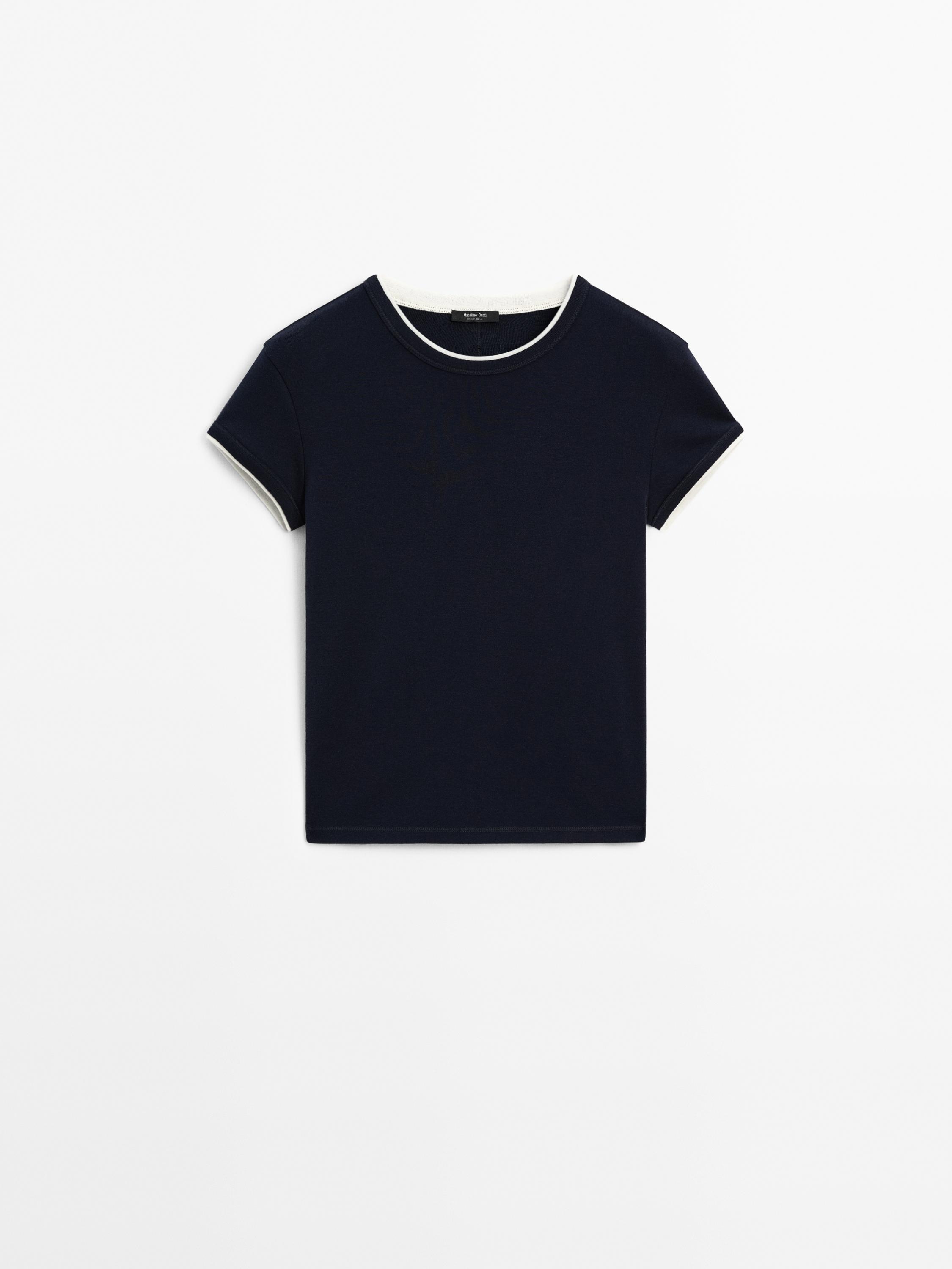 100% cotton contrast ribbed T-shirt