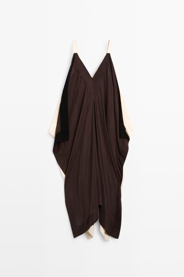 Flowing midi dress with contrast trim detail — BROWN 6