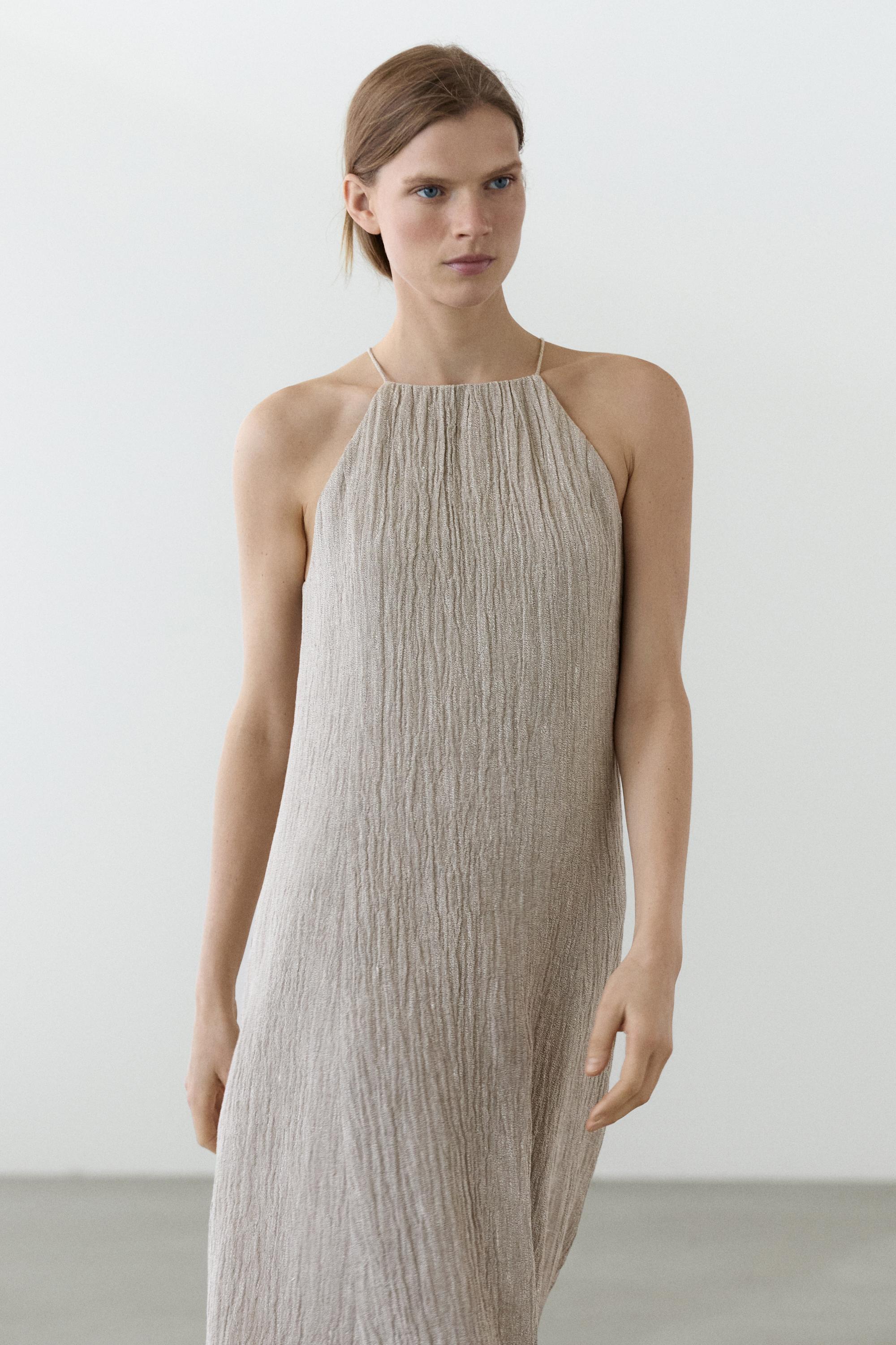 Robe fluide col froncé en lin mélangé