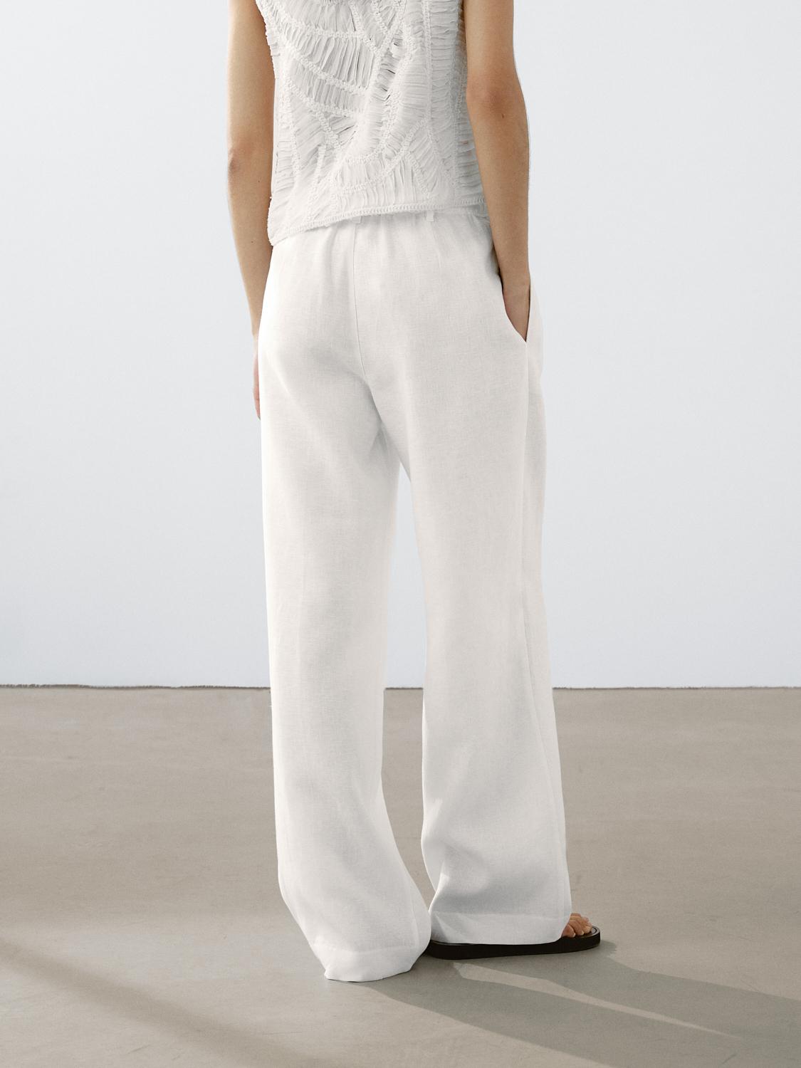100% linen triple darted trousers