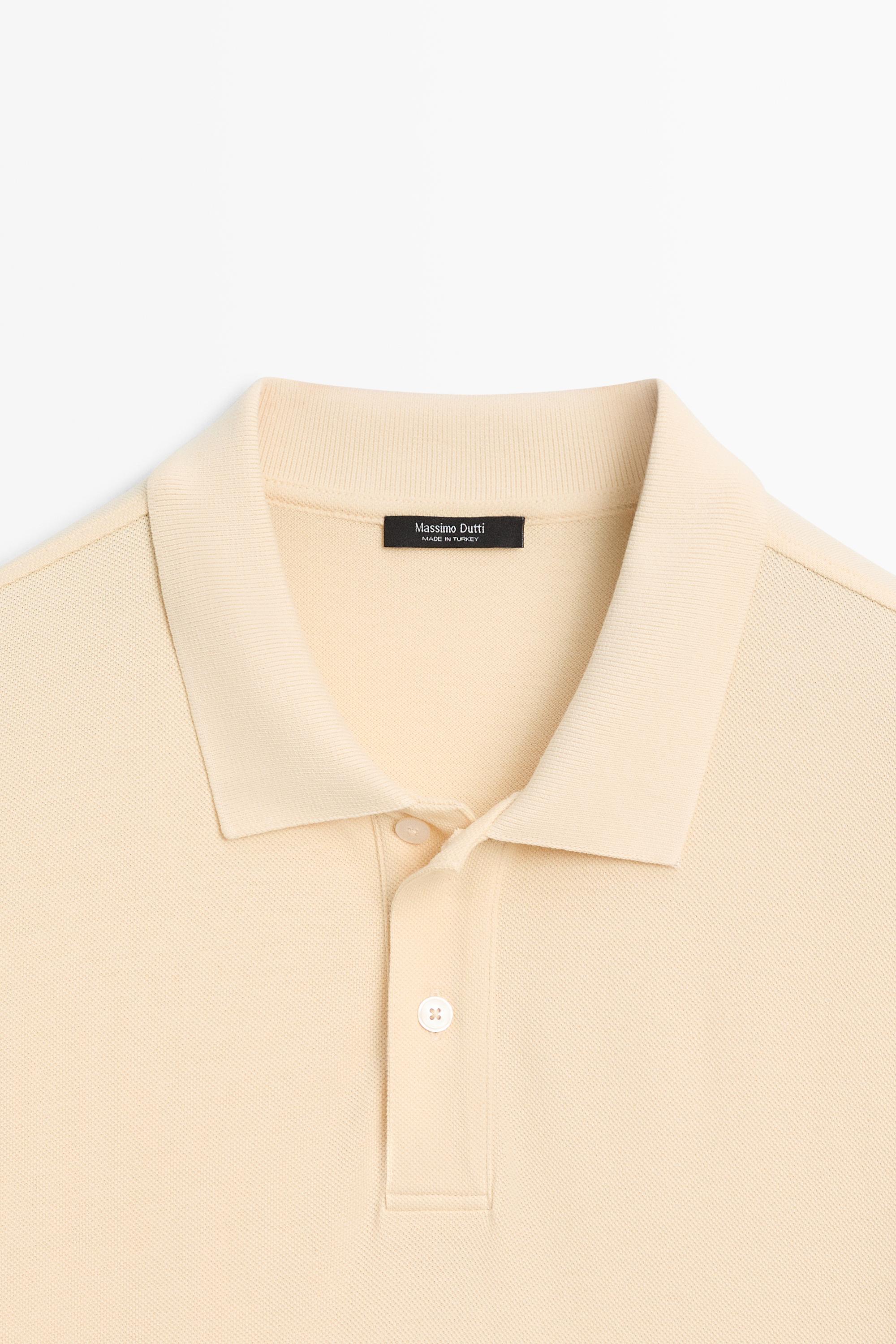 Micro-textured cotton piqué polo shirt — Vanilla