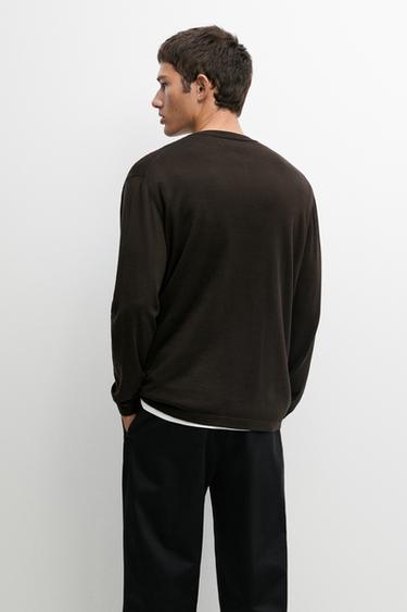 100% Cotton Henley Neck Knit Sweater — BROWN MARL 5