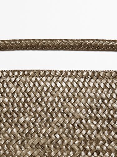Mid-sized braided leather shoulder bag — KHAKI 9