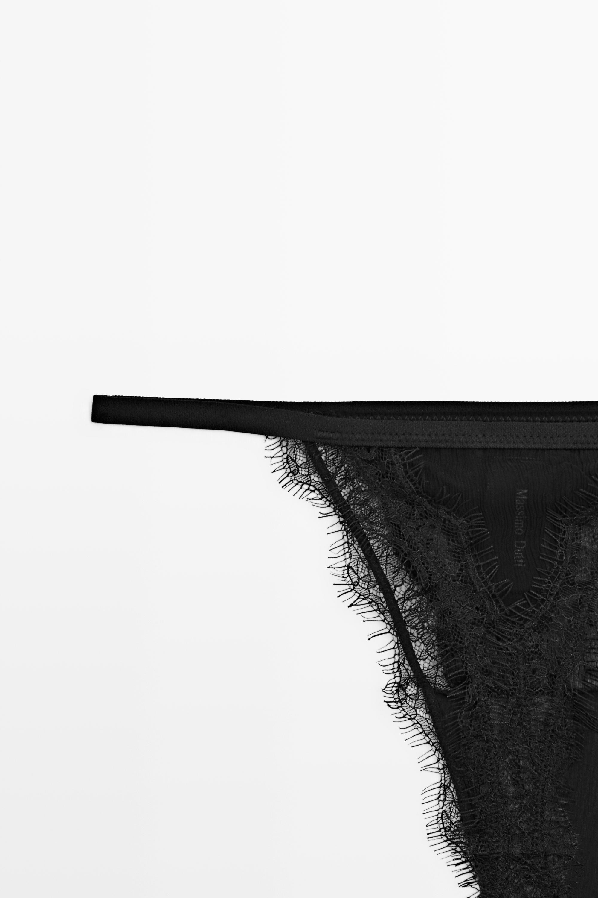 Thong with lace detail — BLACK