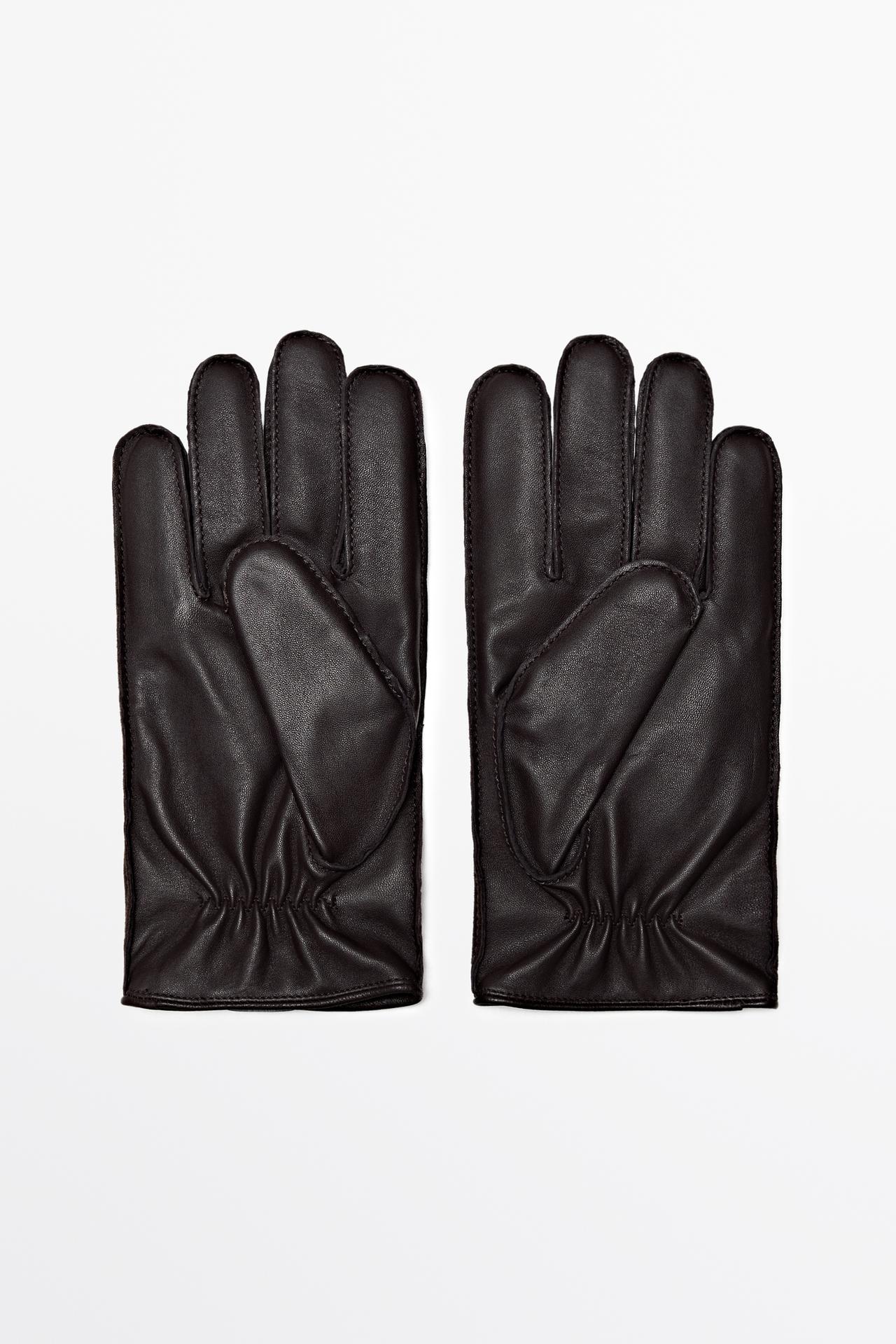 Contrast leather gloves — BROWN
