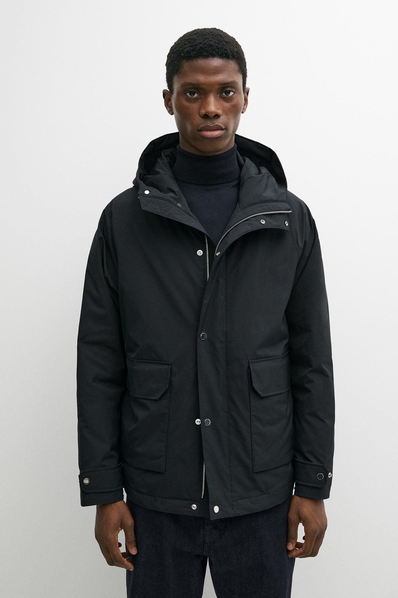 Short quilted parka with pocket details — NAVY BLUE