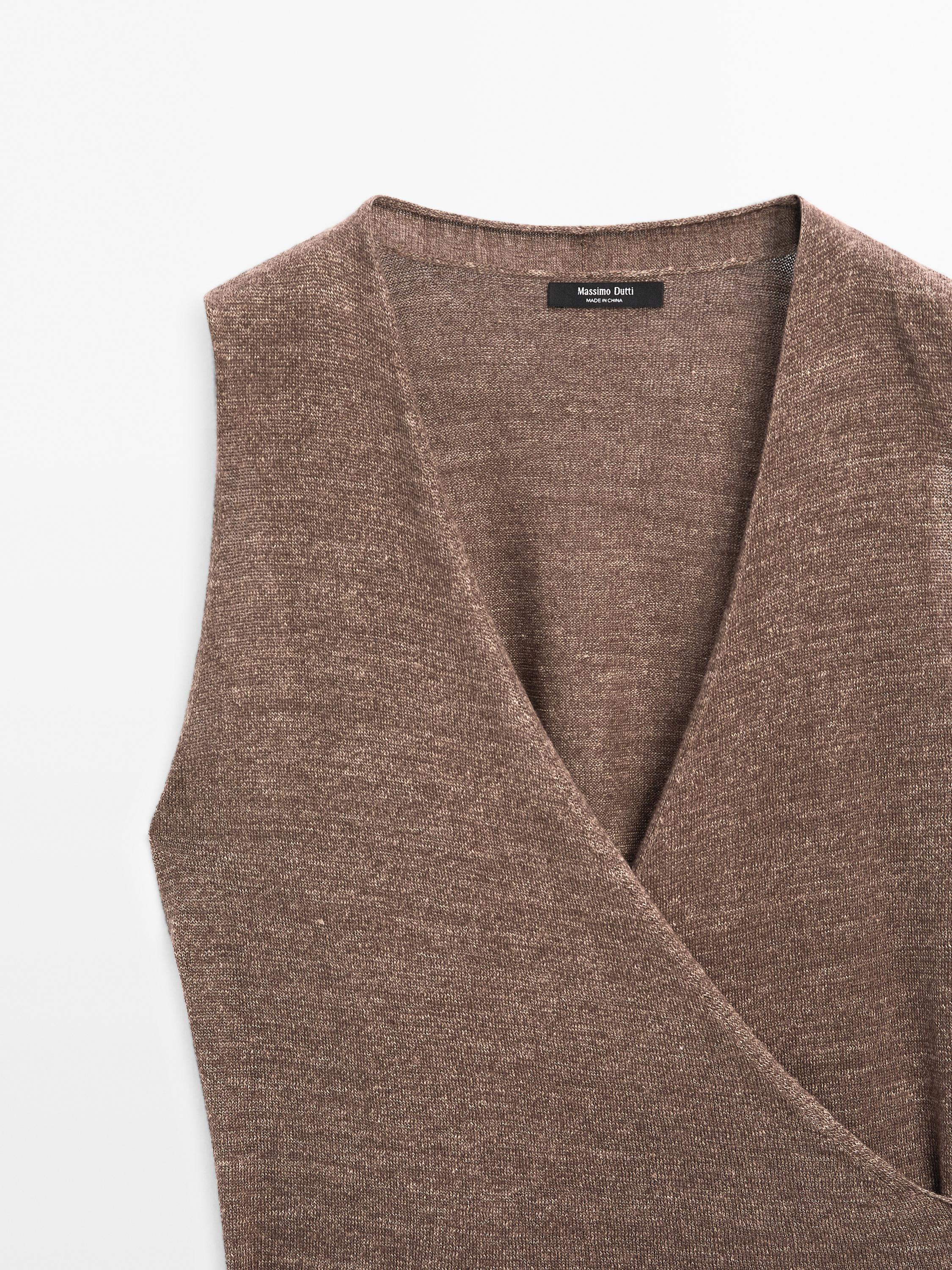 Kopertowy top z dzianiny z mieszanki lnu