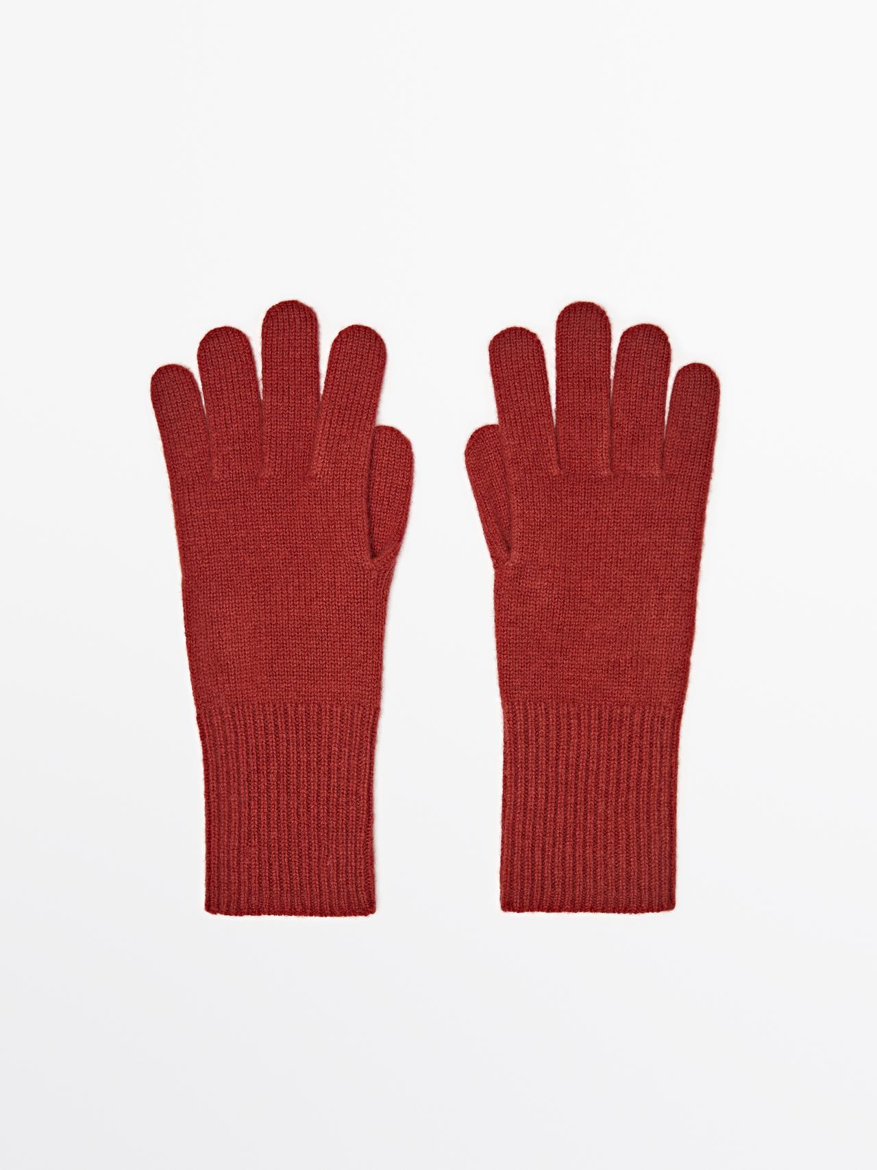 Massimo Dutti - Dame - Strikkede Handsker I Uldblanding - Terrakotta - M