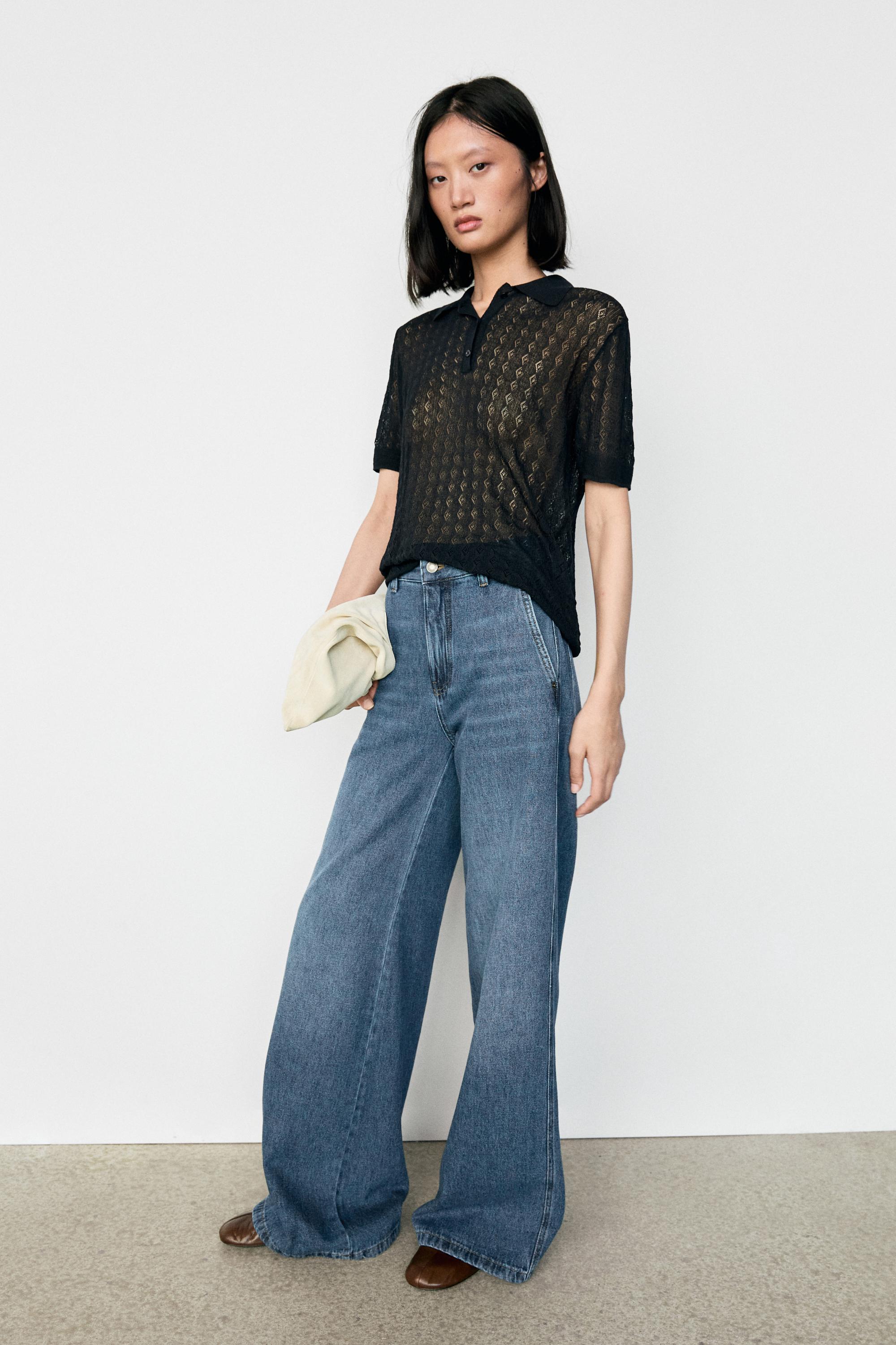 Open-knit polo sweater — NAVY BLUE