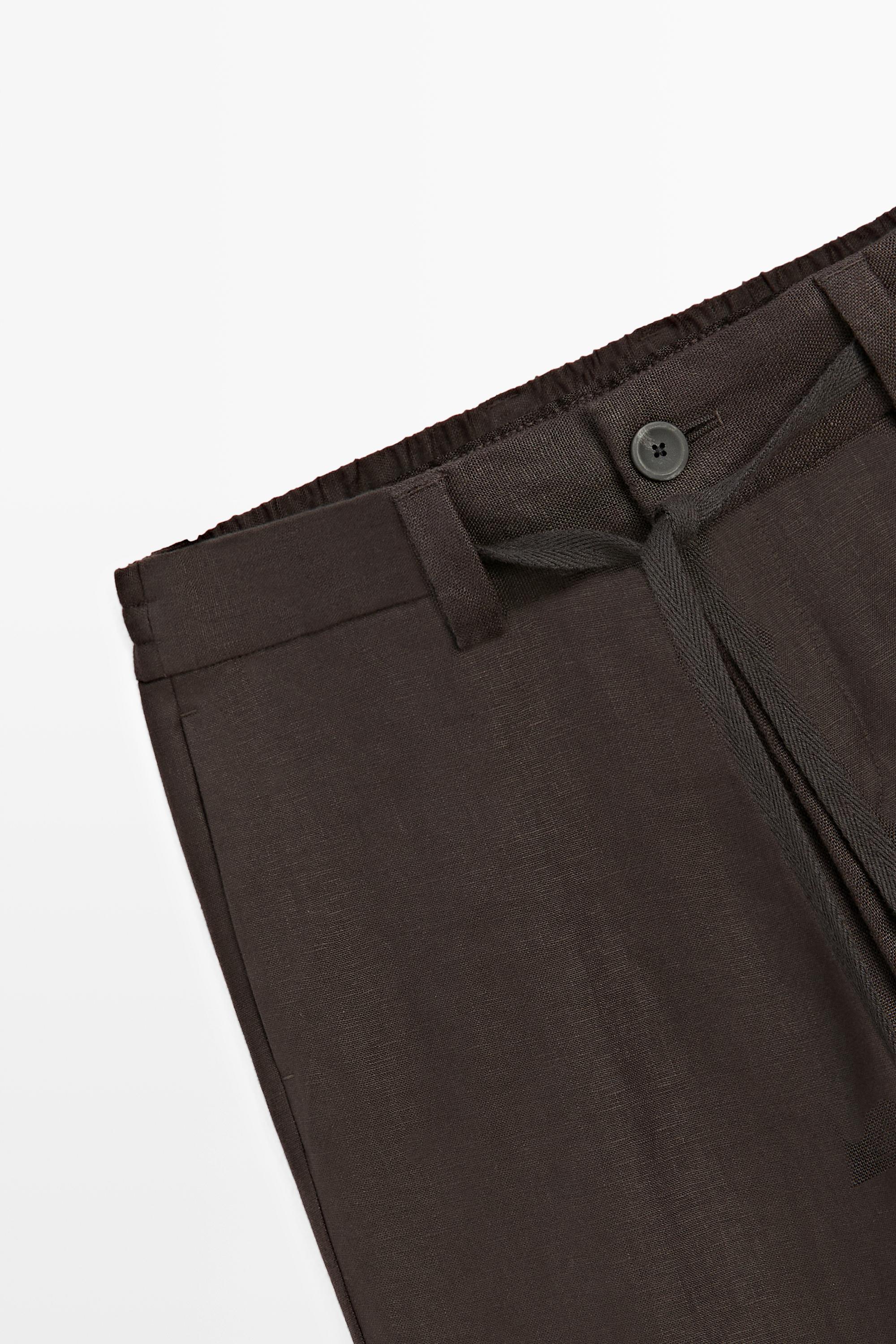 100% linen total look trousers — BROWN