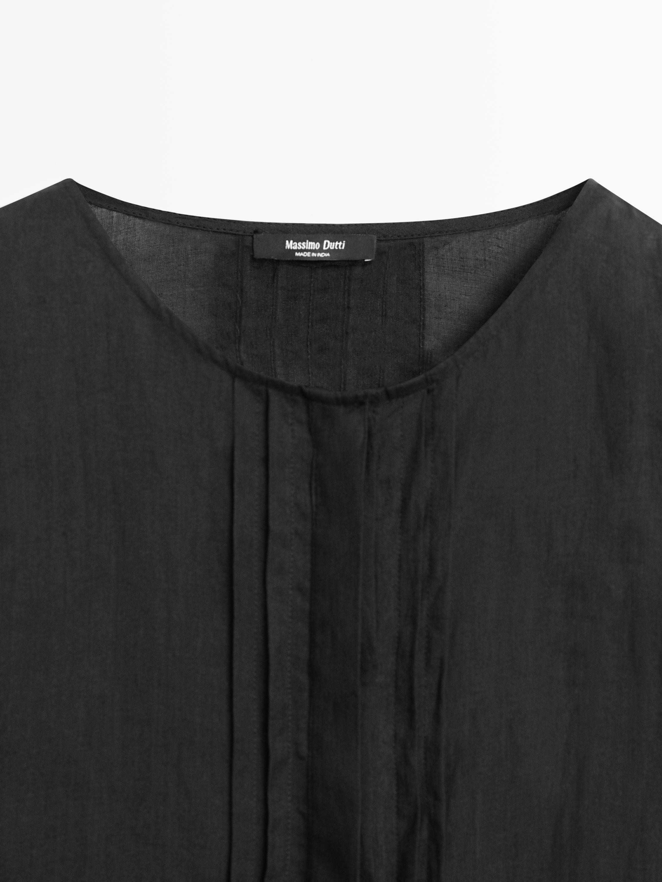 Midi dress with lace sleeves — BLACK