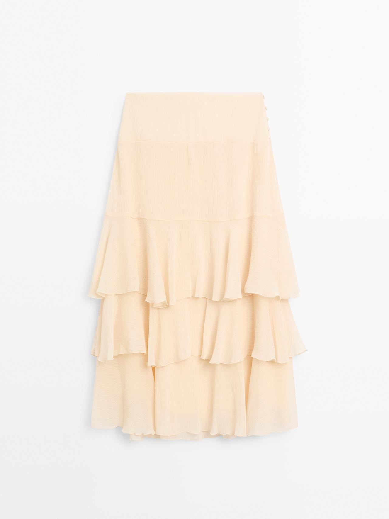 Falda Larga Fajín Volantes - Crudo - 36 - Massimo Dutti - Mujer