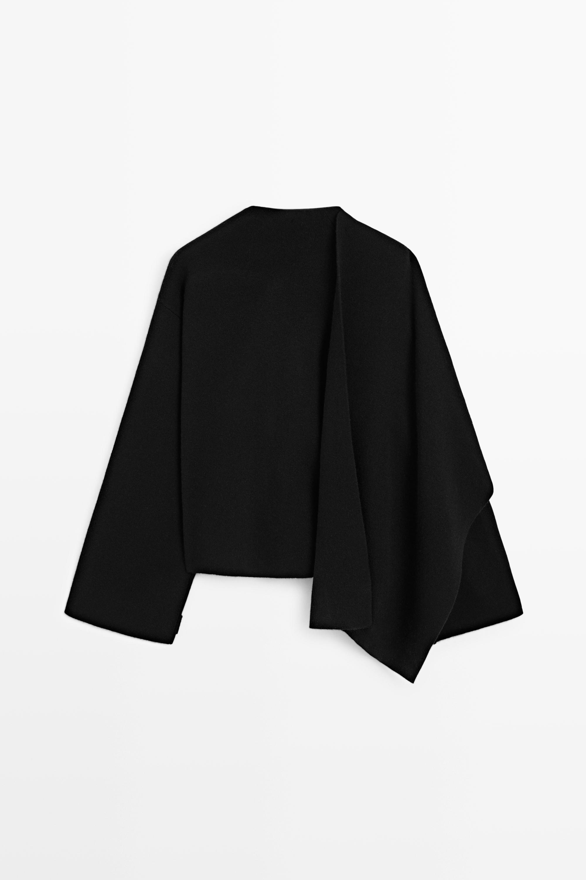 100% Cashmere Knit Cape — BLACK