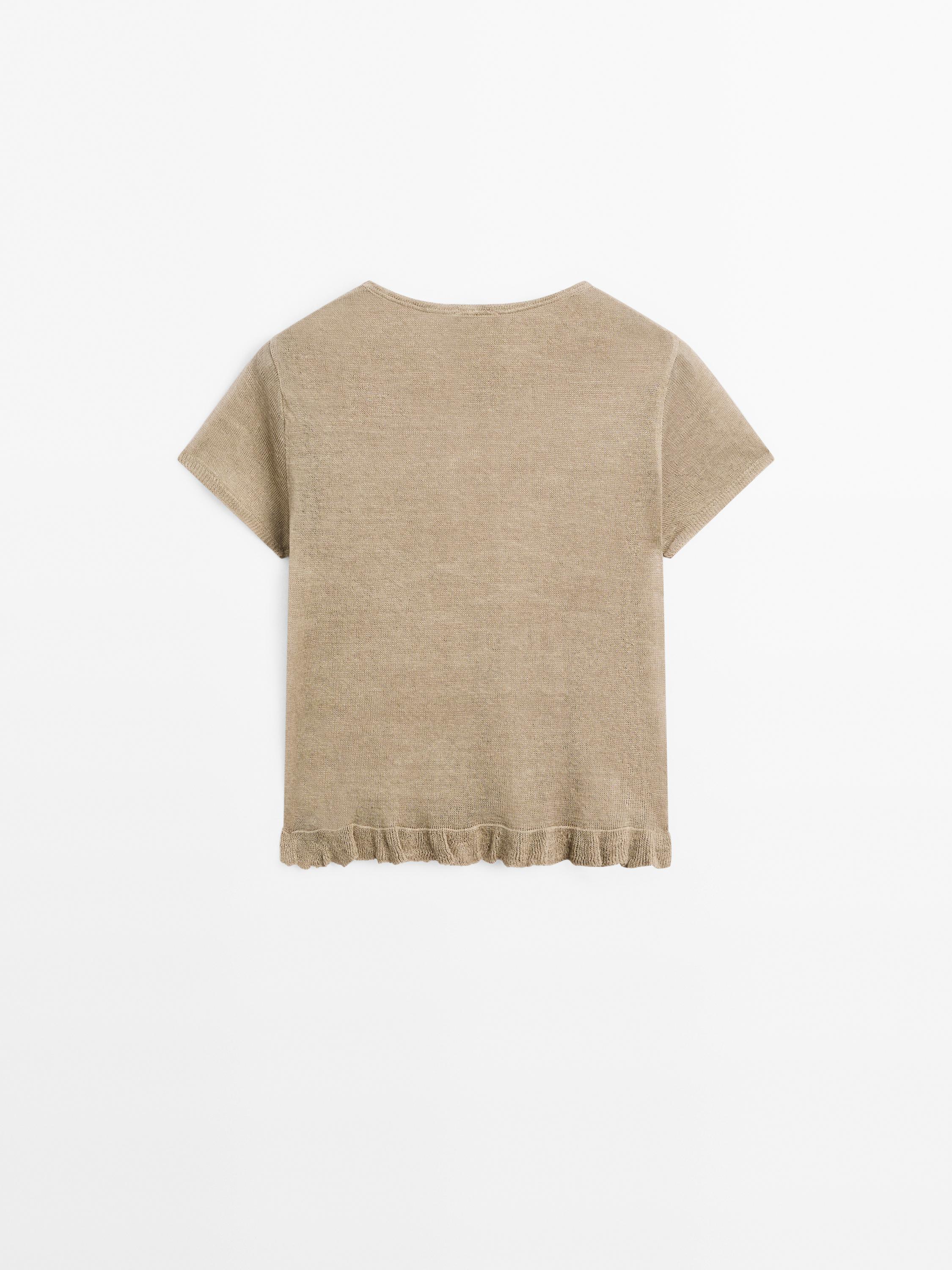 100% linen T-shirt with ruffled hem