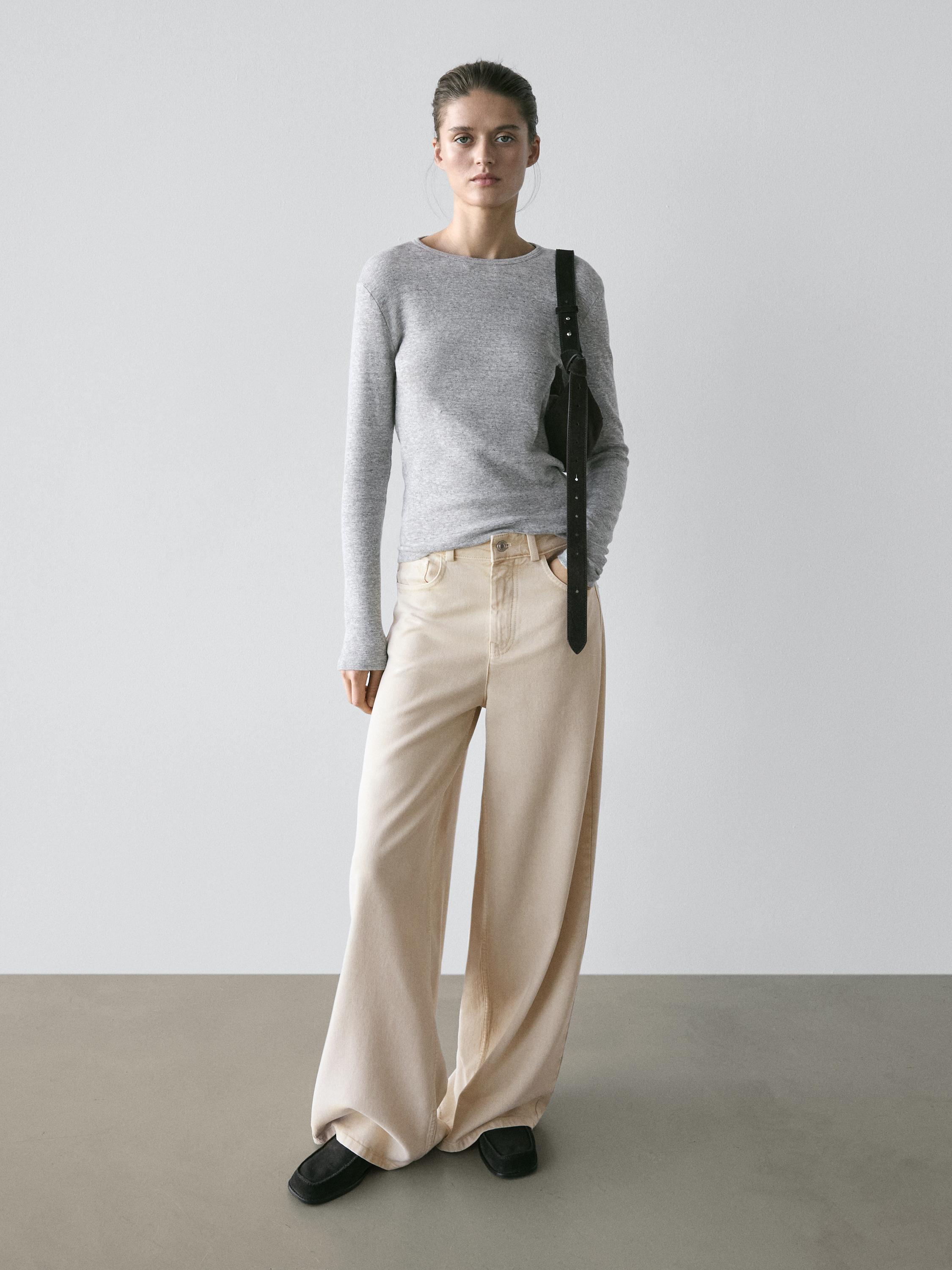 Low-rise wide-leg jeans — Vanilla