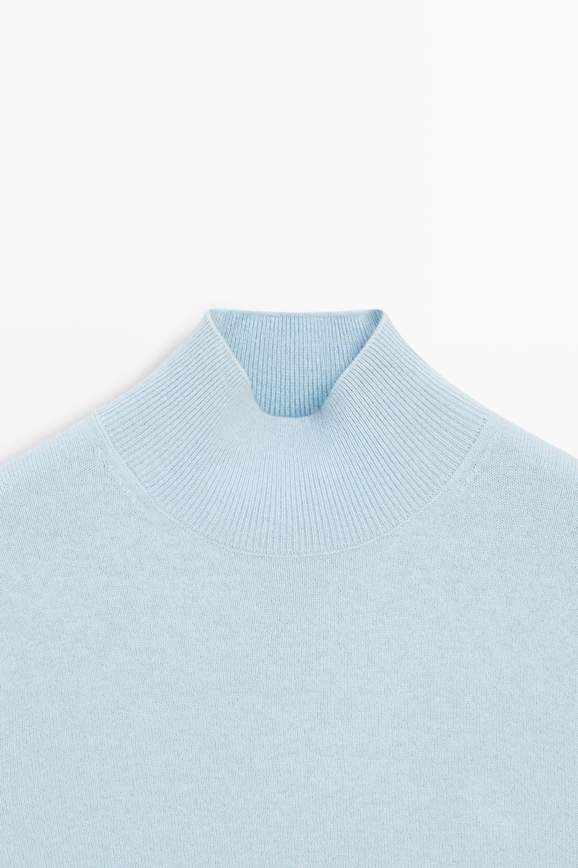 Wool-cashmere blend short sleeve knit sweater — SKY BLUE