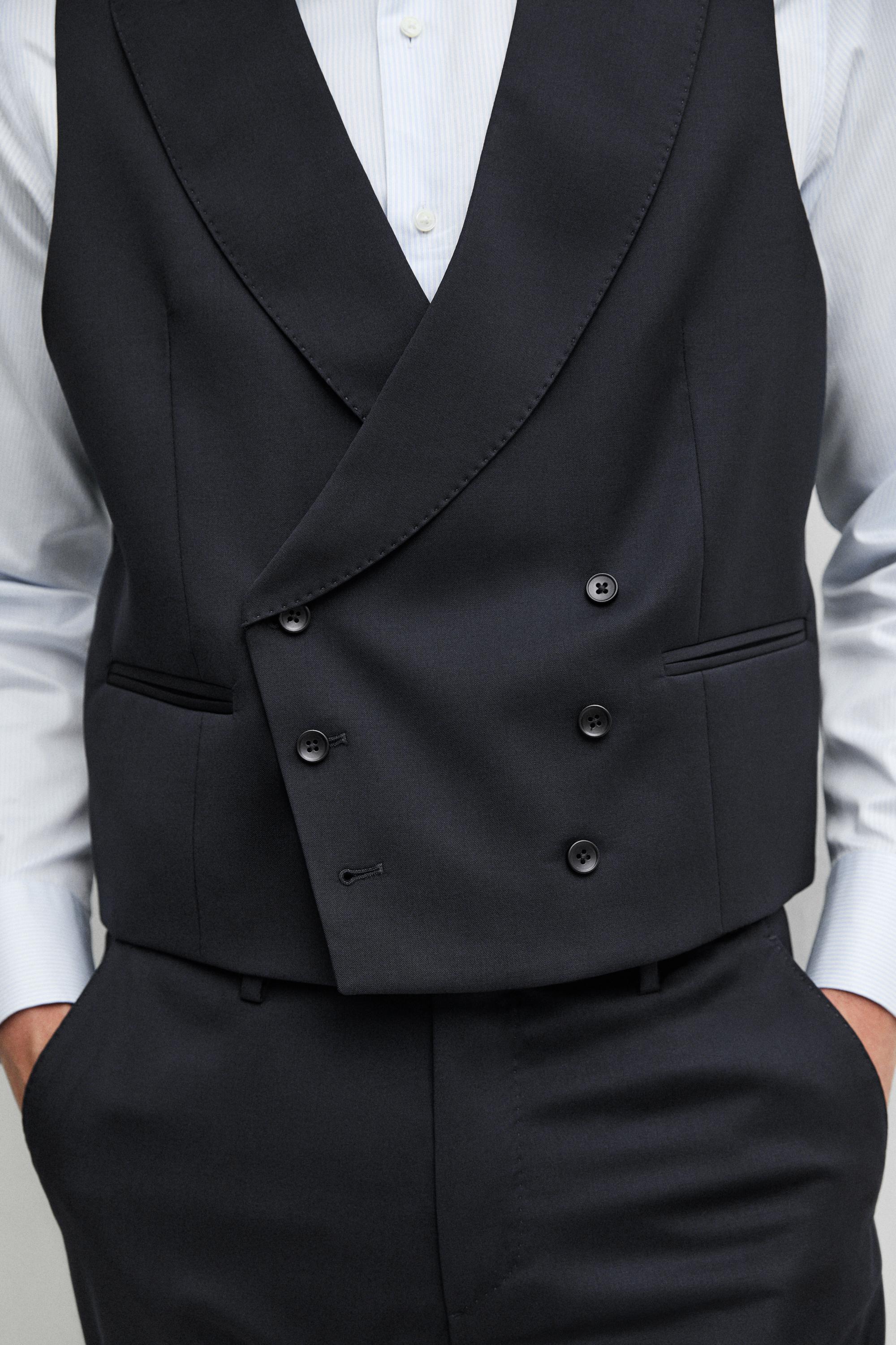Cool wool suit waistcoat — NAVY BLUE